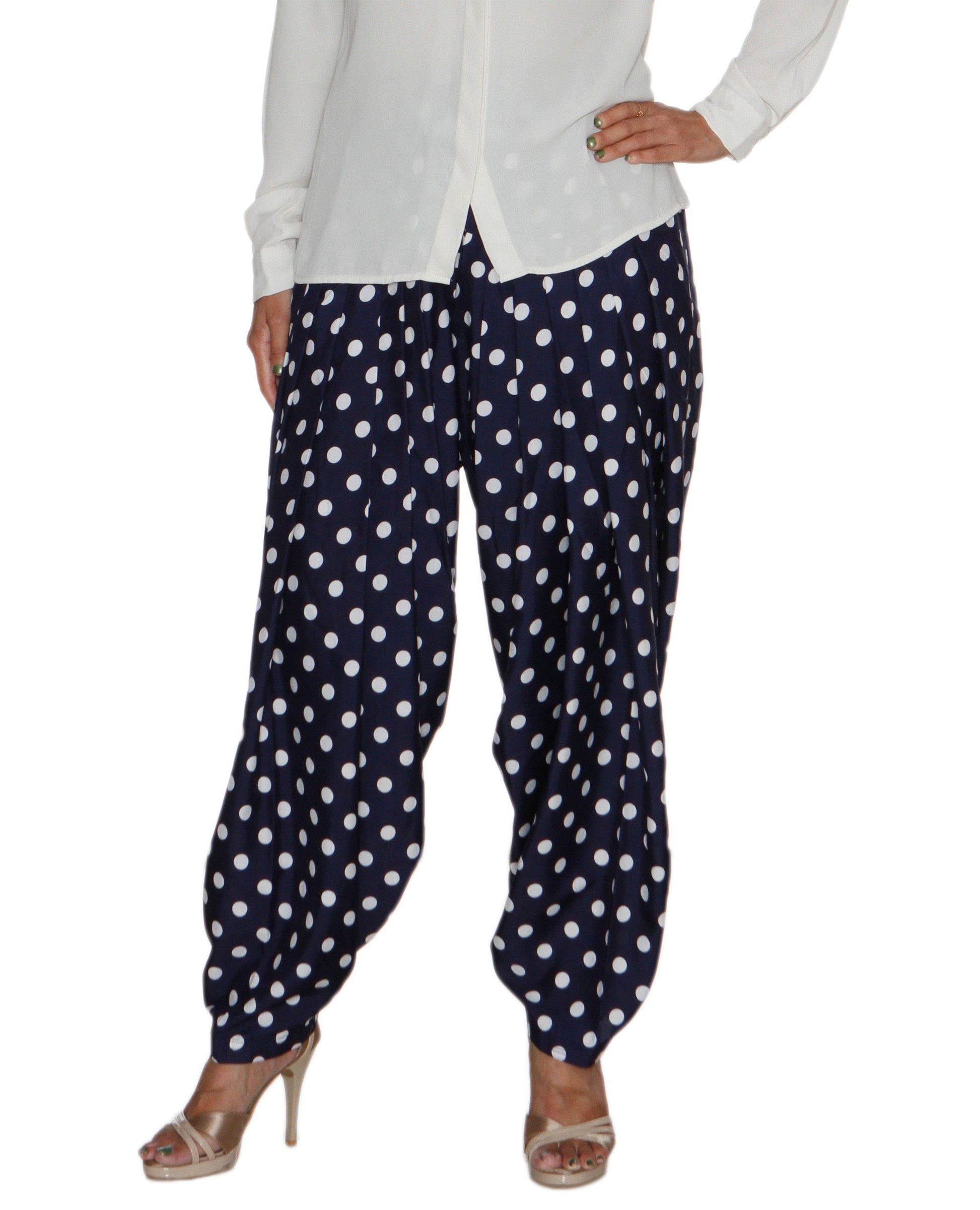 DeeVineeTi Women's Crepe Blue Polka Dot Printed FreeSize Patiala Salwar DVSR0020 Front