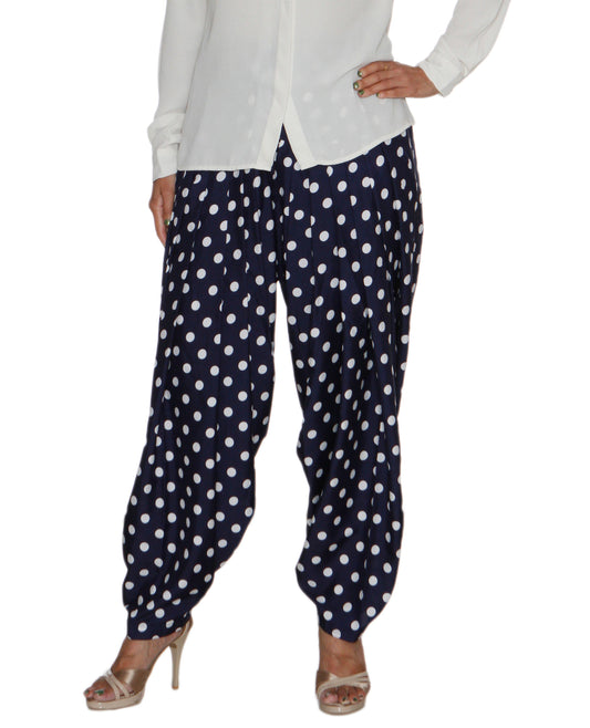 DeeVineeTi Women's Crepe Blue Polka Dot Printed FreeSize Patiala Salwar DVSR0020 Front