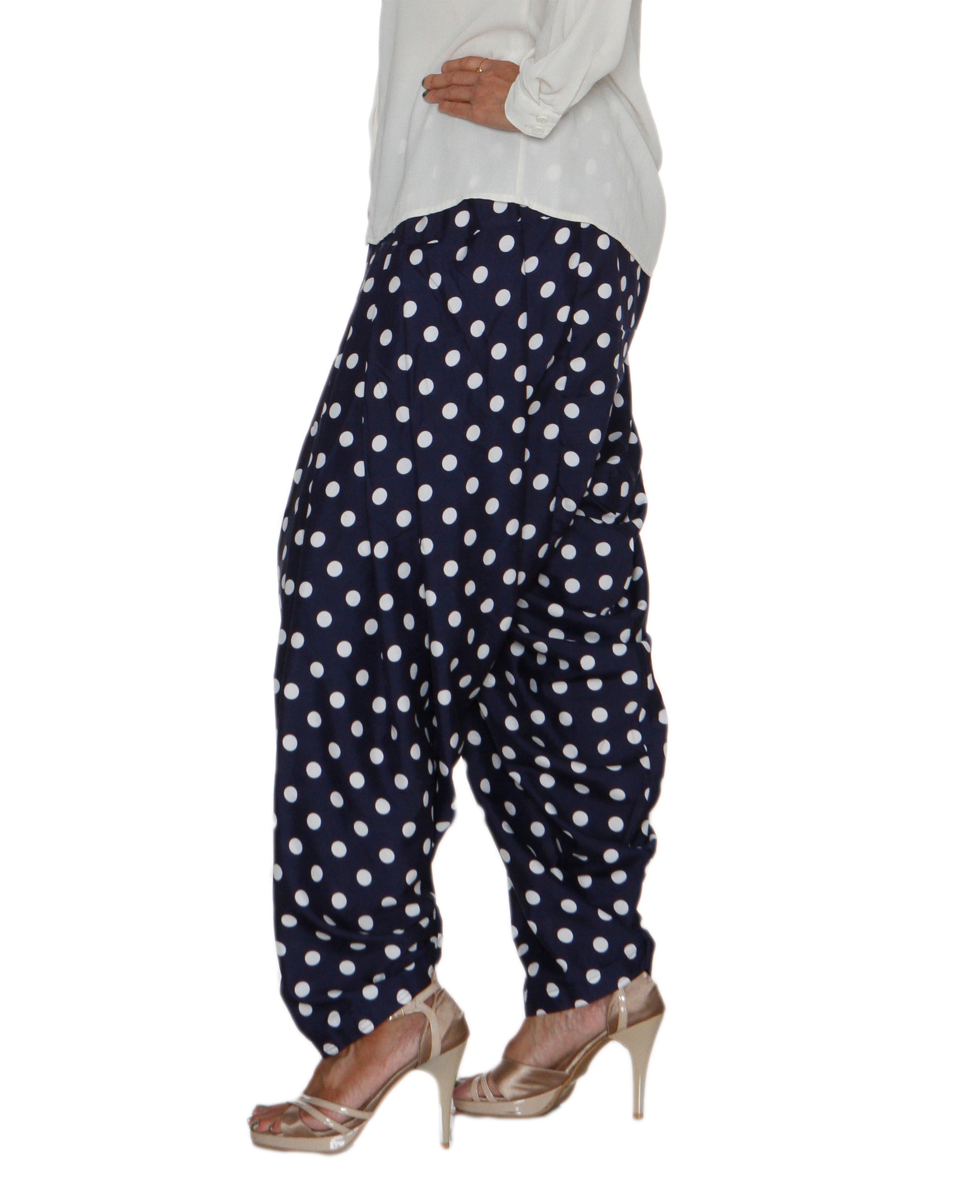 DeeVineeTi Women's Crepe Blue Polka Dot Printed FreeSize Patiala Salwar DVSR0020 Left