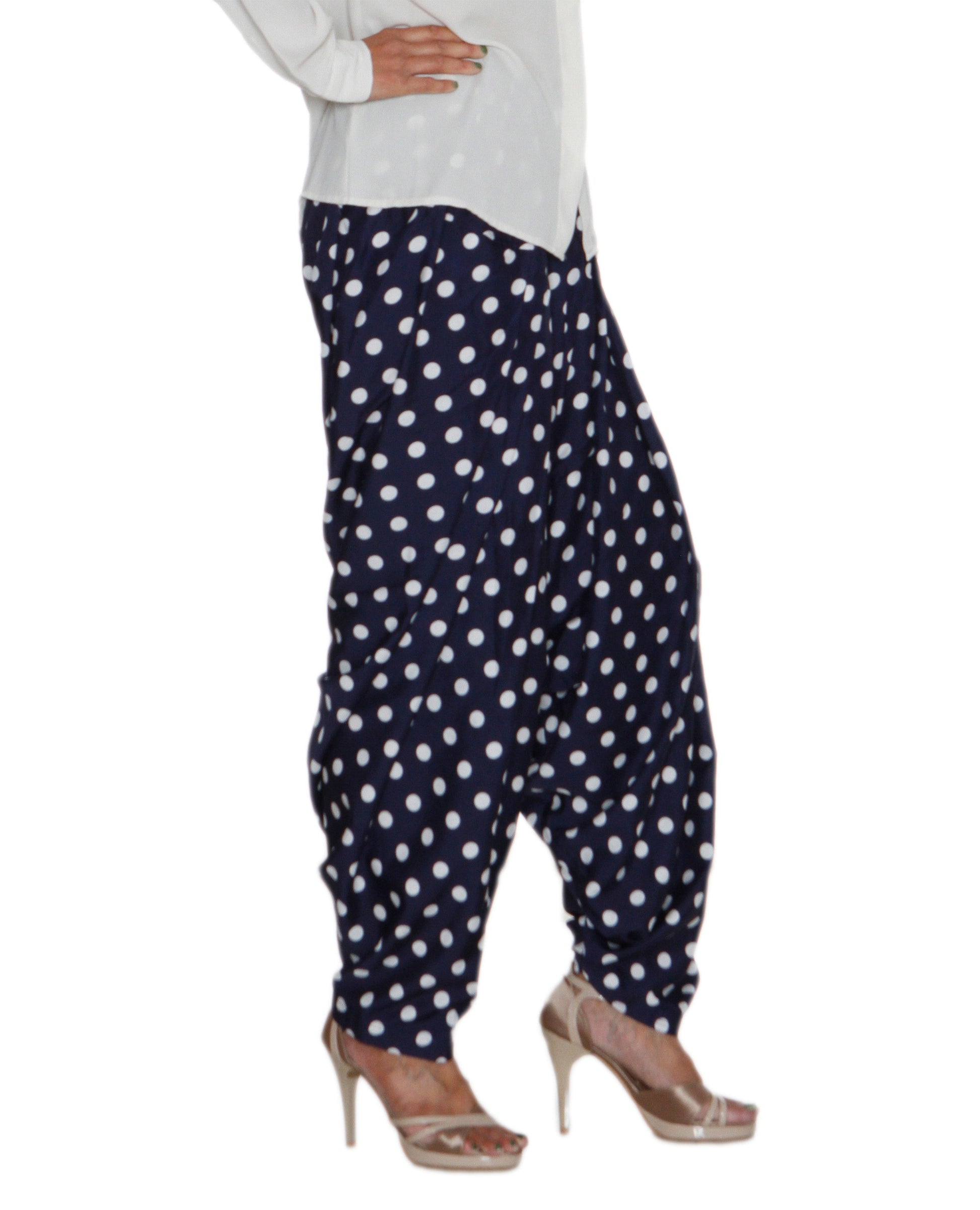 DeeVineeTi Women's Crepe Blue Polka Dot Printed FreeSize Patiala Salwar DVSR0020 Right