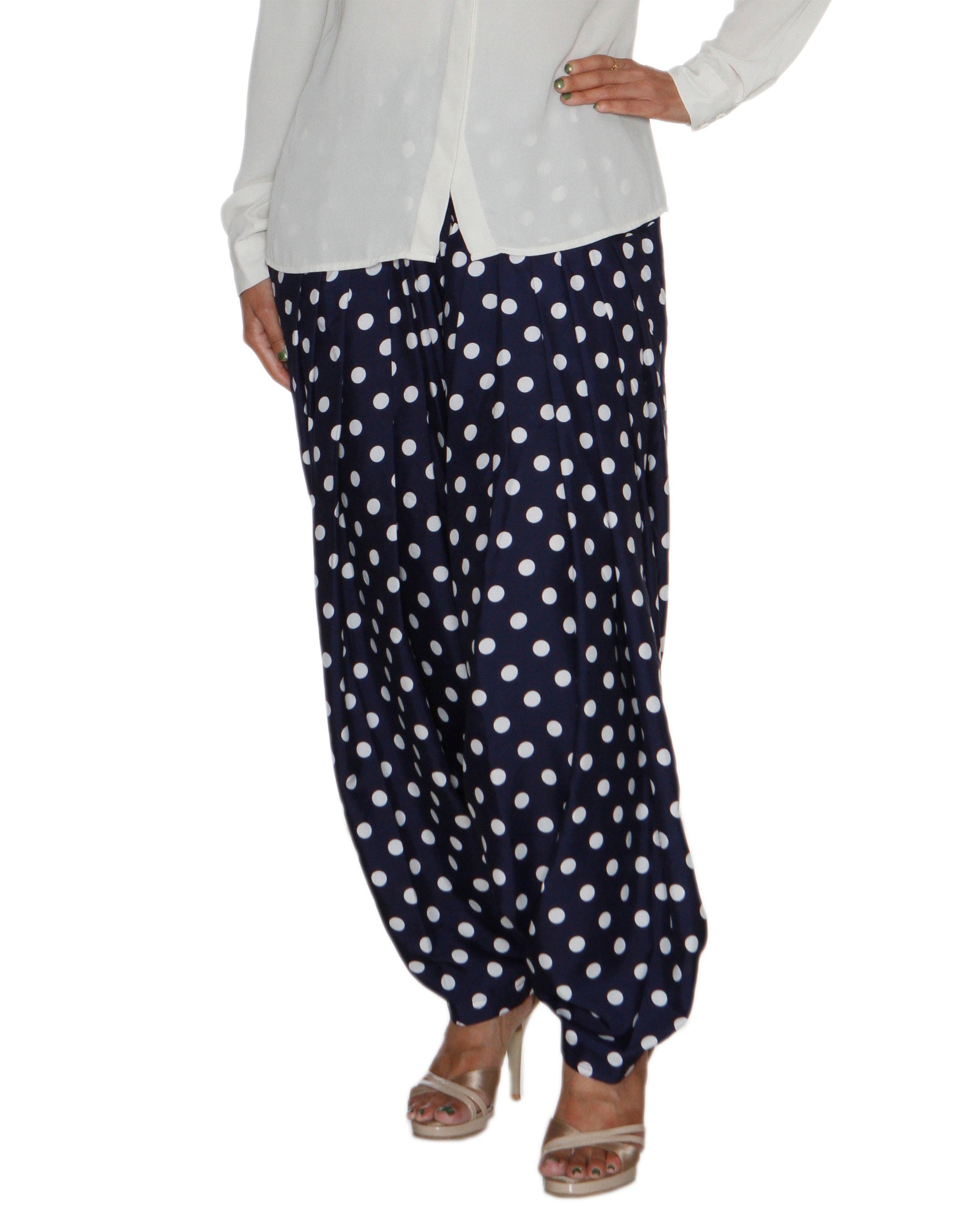 DeeVineeTi Women's Crepe Blue Polka Dot Printed FreeSize Patiala Salwar DVSR0020