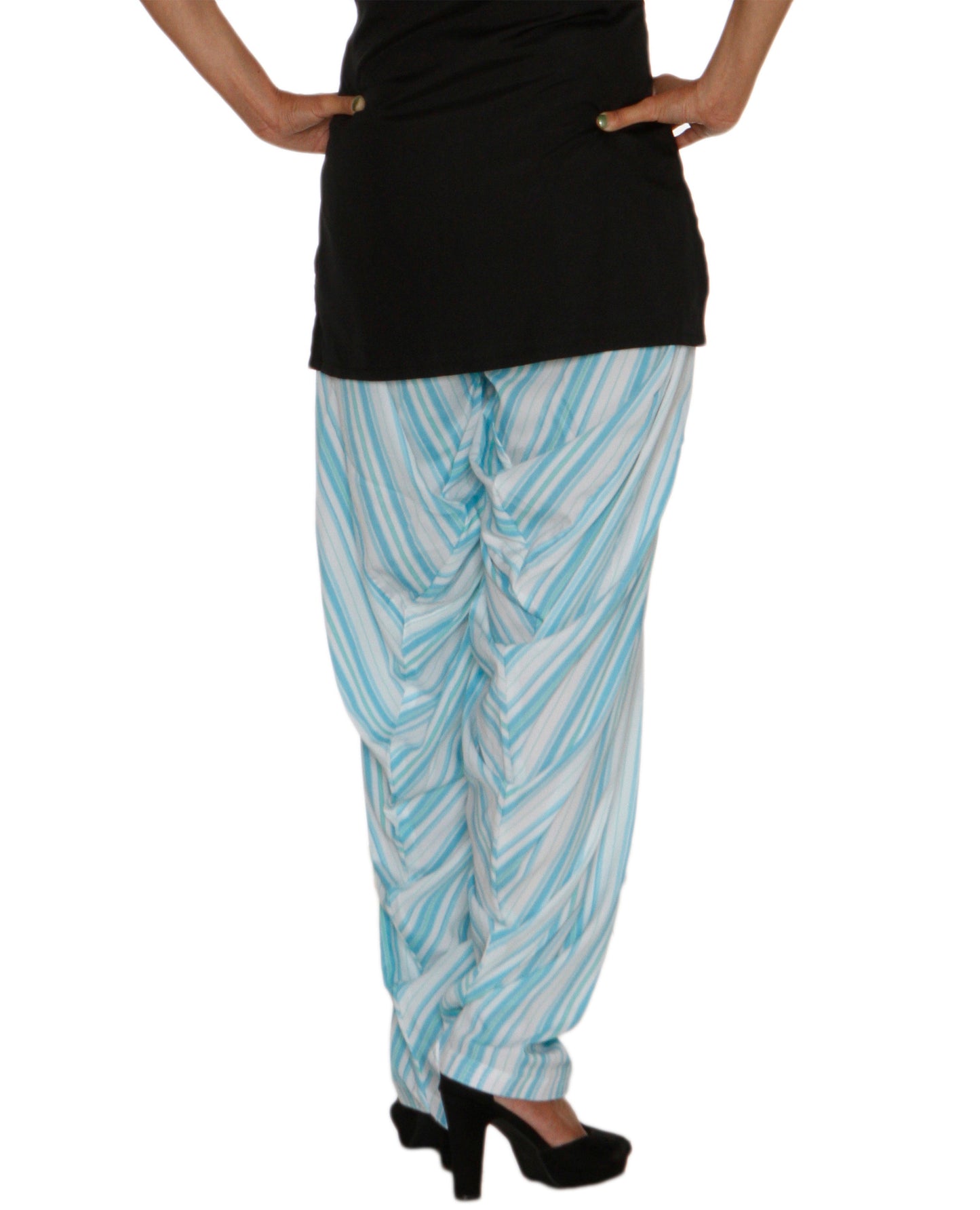 DeeVineeTi Women's Crepe Blue Striped Printed FreeSize Patiala Salwar DVSR0015 Back