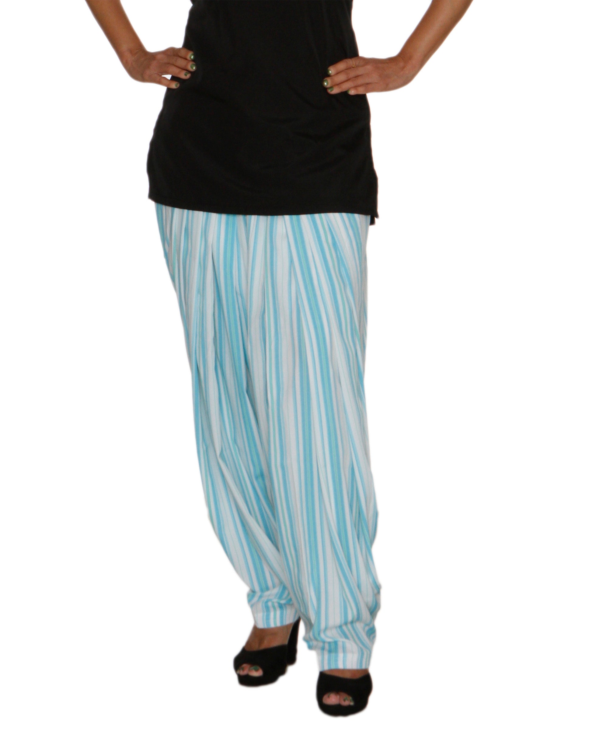 DeeVineeTi Women's Crepe Blue Striped Printed FreeSize Patiala Salwar DVSR0015 Front