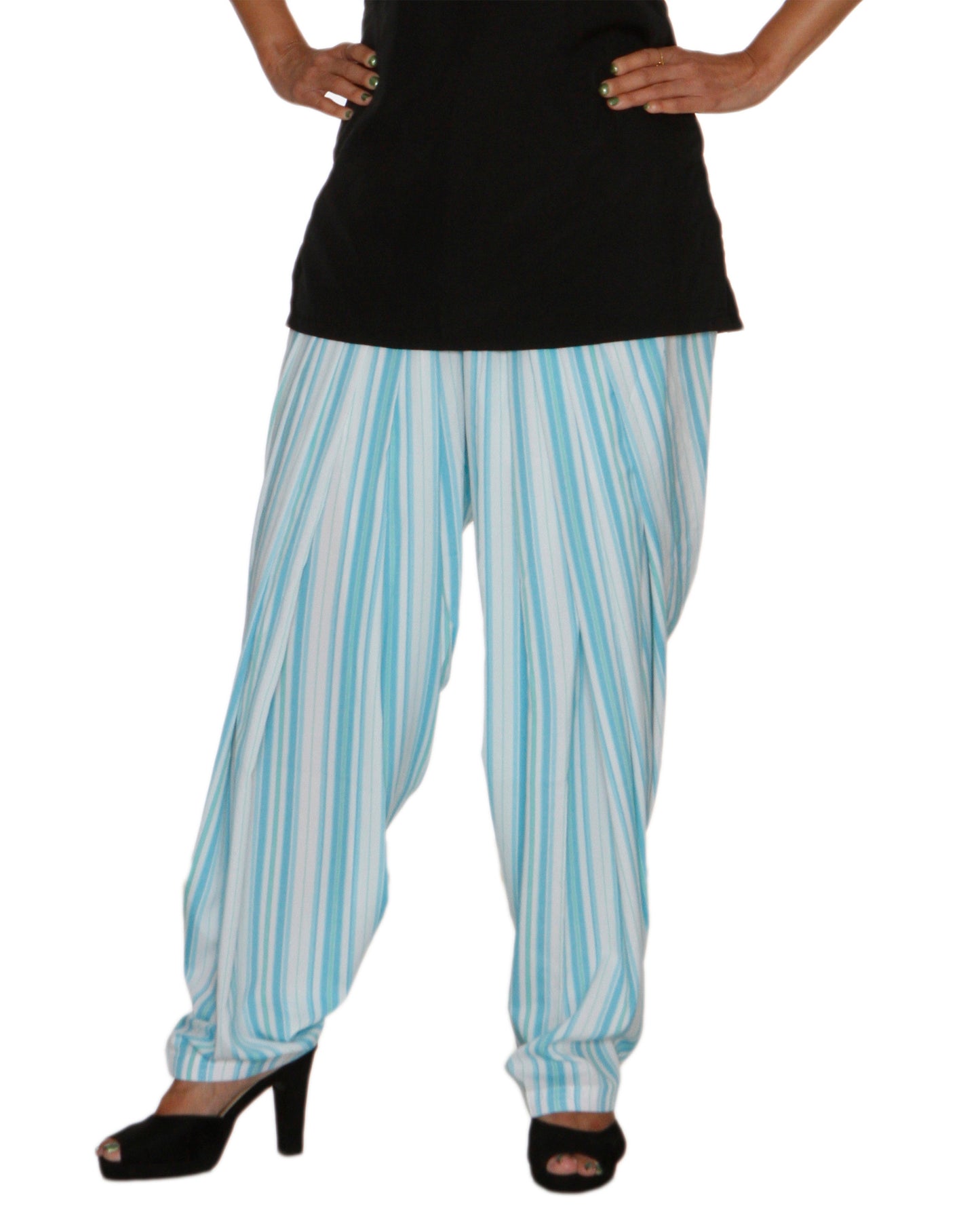 DeeVineeTi Women's Crepe Blue Striped Printed FreeSize Patiala Salwar DVSR0015 Front