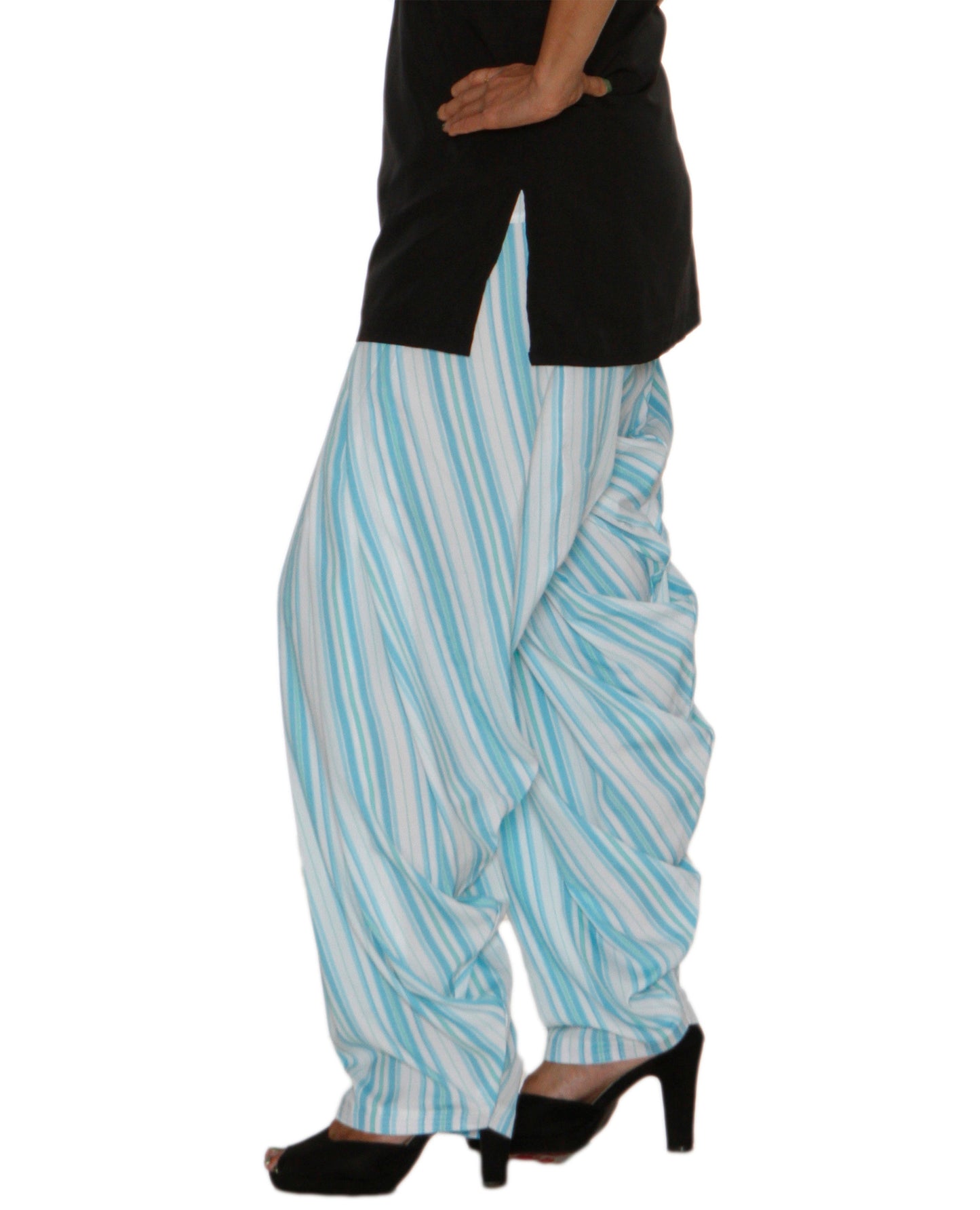 DeeVineeTi Women's Crepe Blue Striped Printed FreeSize Patiala Salwar DVSR0015 Left