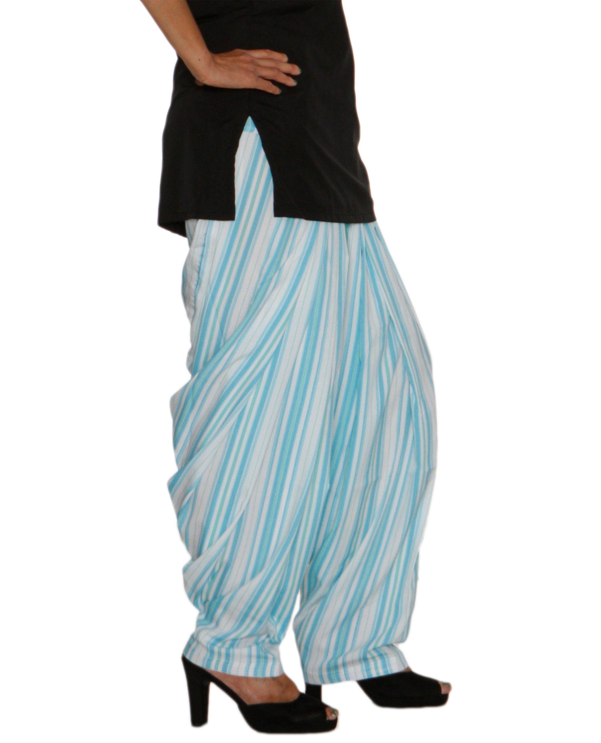 DeeVineeTi Women's Crepe Blue Striped Printed FreeSize Patiala Salwar DVSR0015 Right