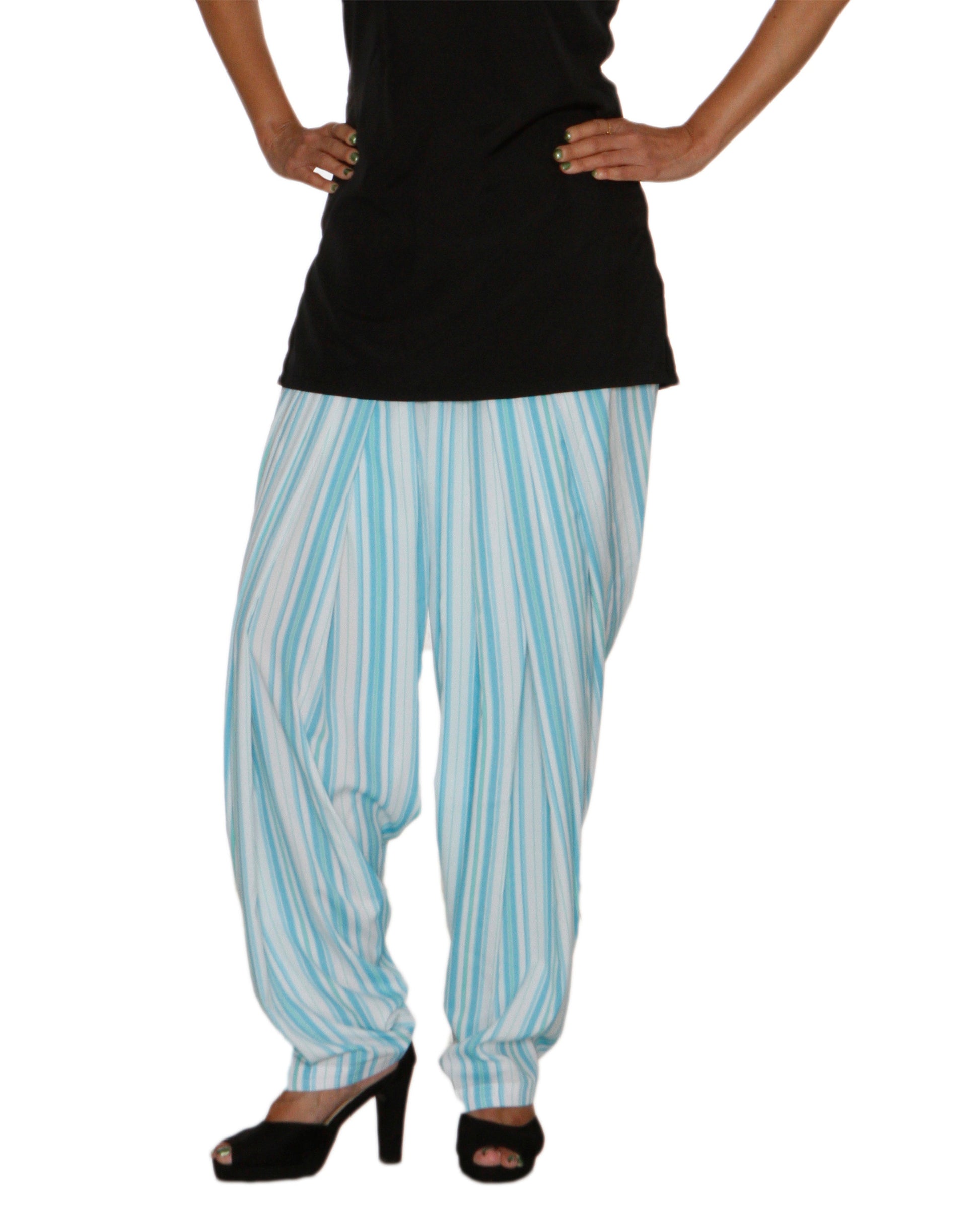 DeeVineeTi Women's Crepe Blue Striped Printed FreeSize Patiala Salwar DVSR0015