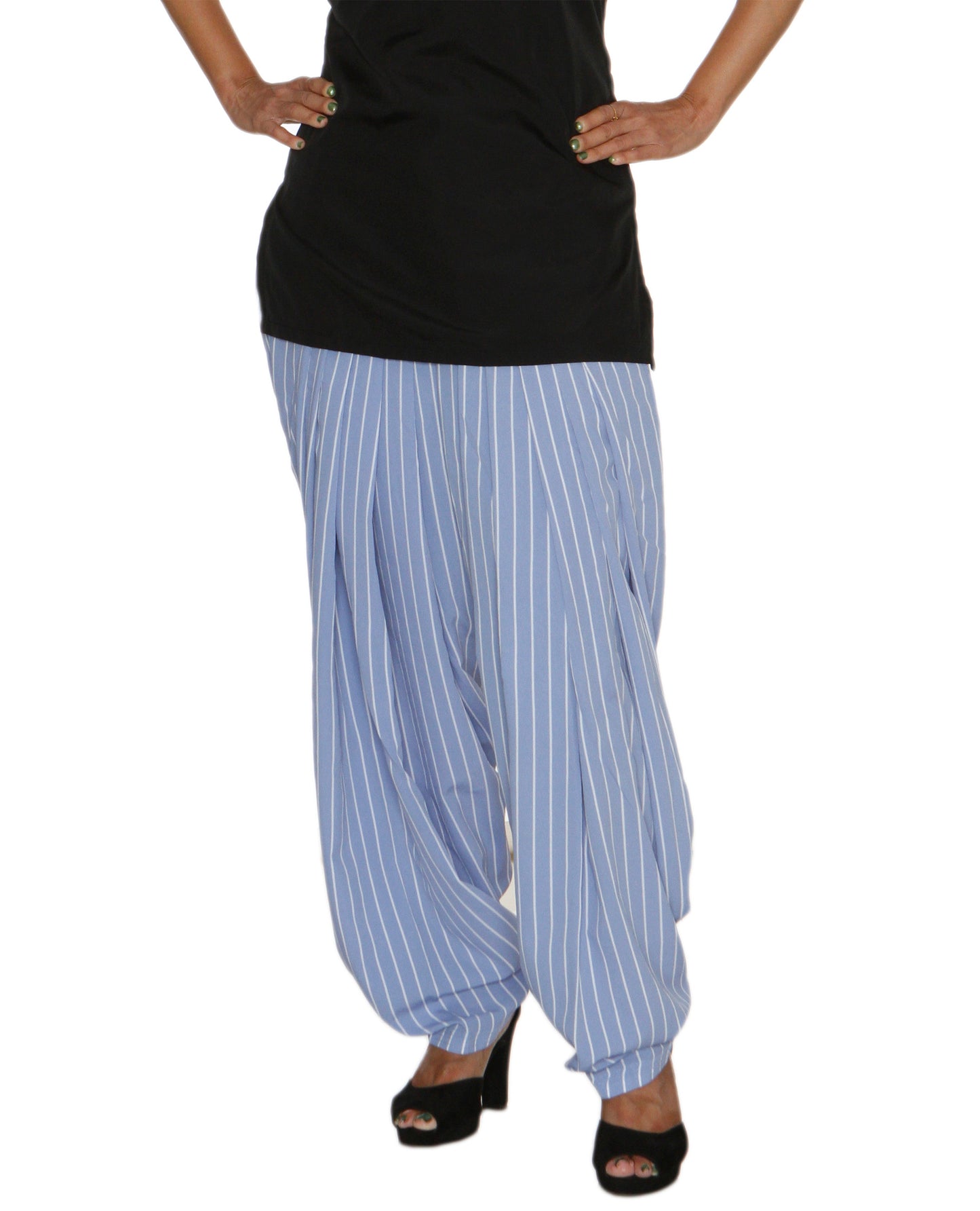 DeeVineeTi Women's Crepe Blue Striped Printed FreeSize Patiala Salwar DVSR0021 Front