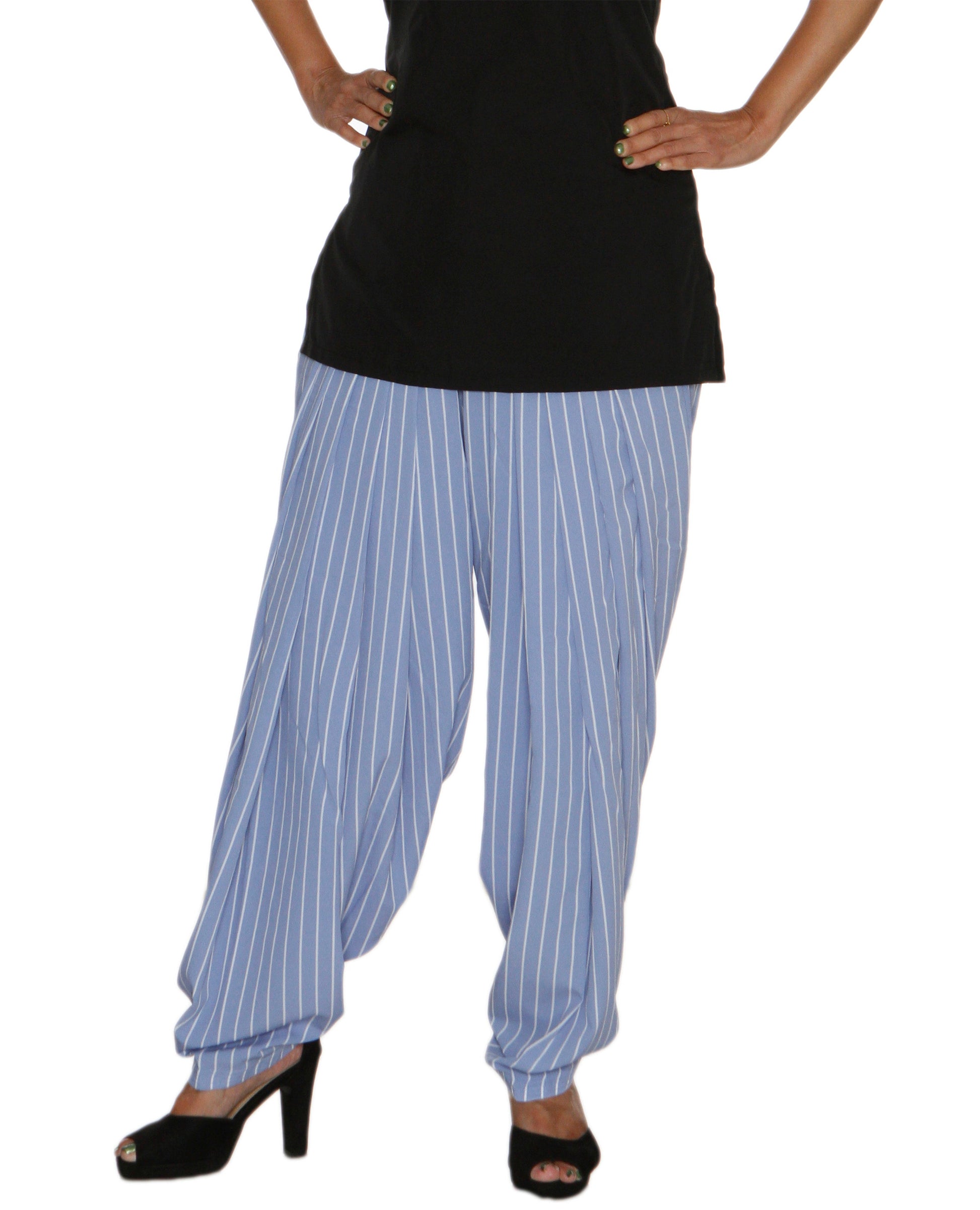 DeeVineeTi Women's Crepe Blue Striped Printed FreeSize Patiala Salwar DVSR0021 Front