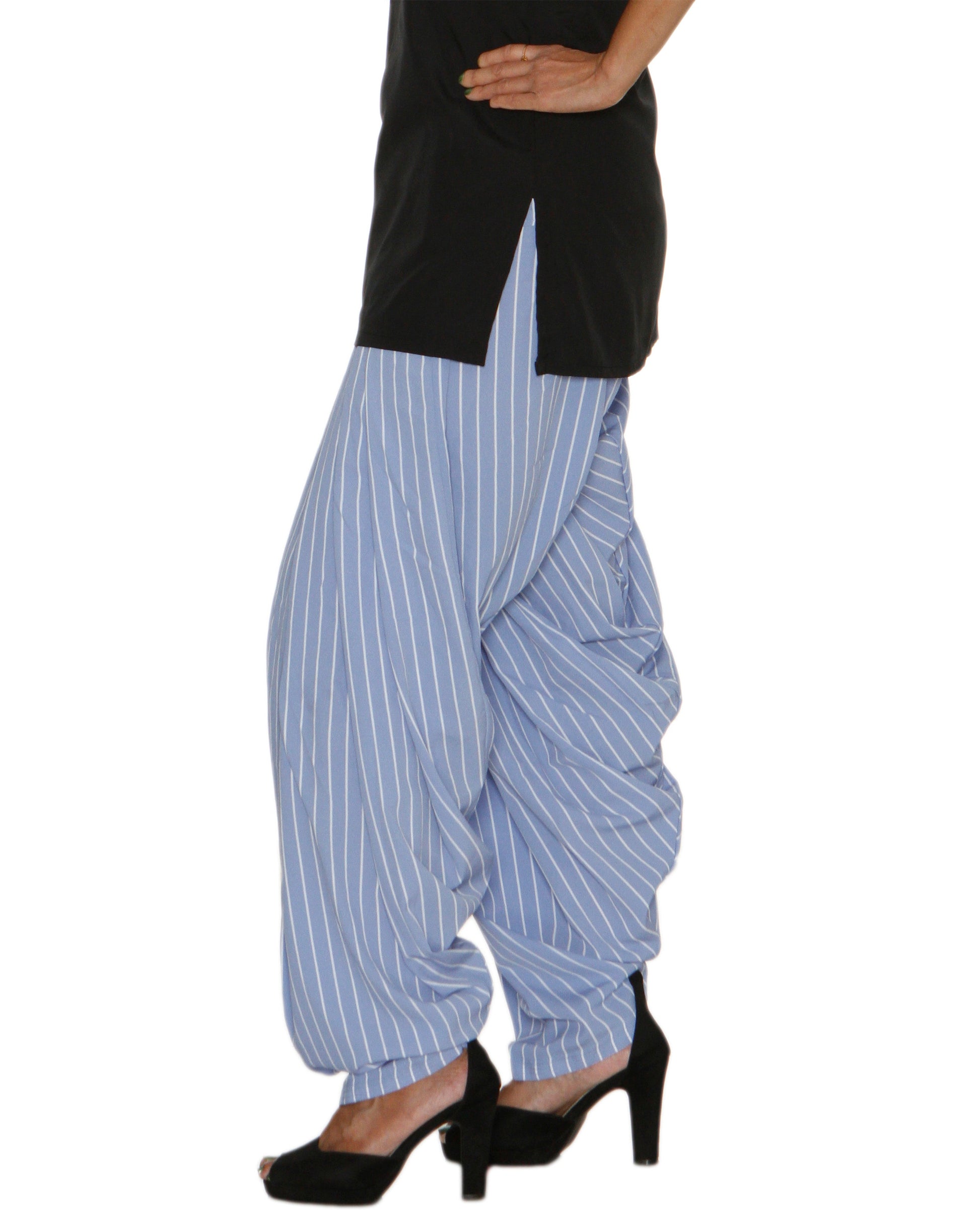 DeeVineeTi Women's Crepe Blue Striped Printed FreeSize Patiala Salwar DVSR0021 Left