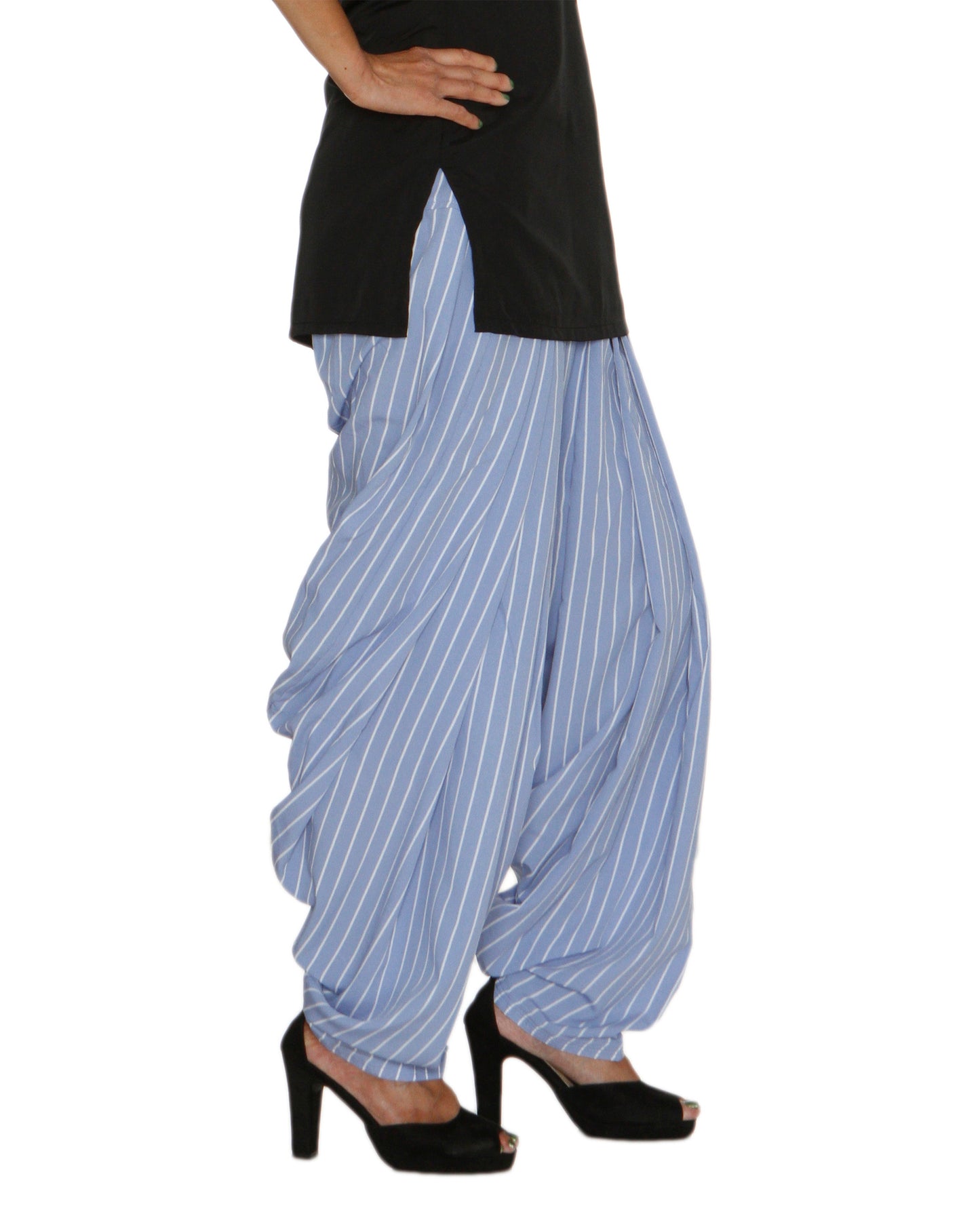 DeeVineeTi Women's Crepe Blue Striped Printed FreeSize Patiala Salwar DVSR0021 Right