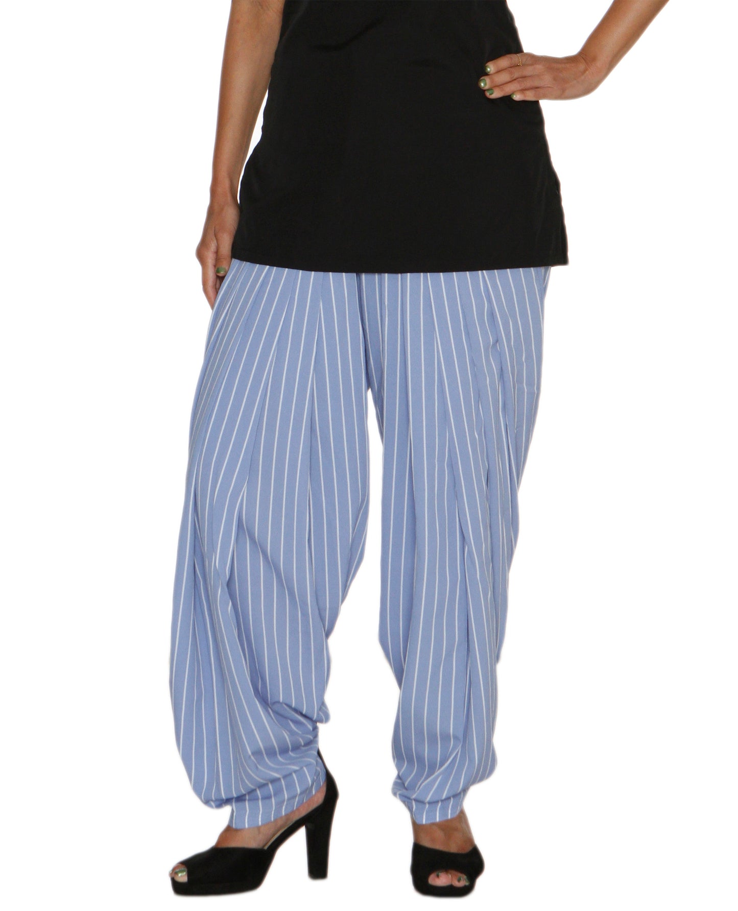 DeeVineeTi Women's Crepe Blue Striped Printed FreeSize Patiala Salwar DVSR0021