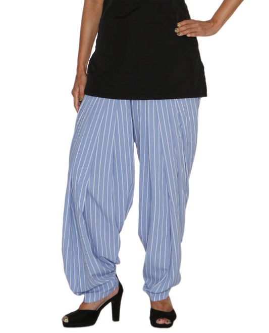 DeeVineeTi Women's Crepe Blue Striped Printed FreeSize Patiala Salwar DVSR0021
