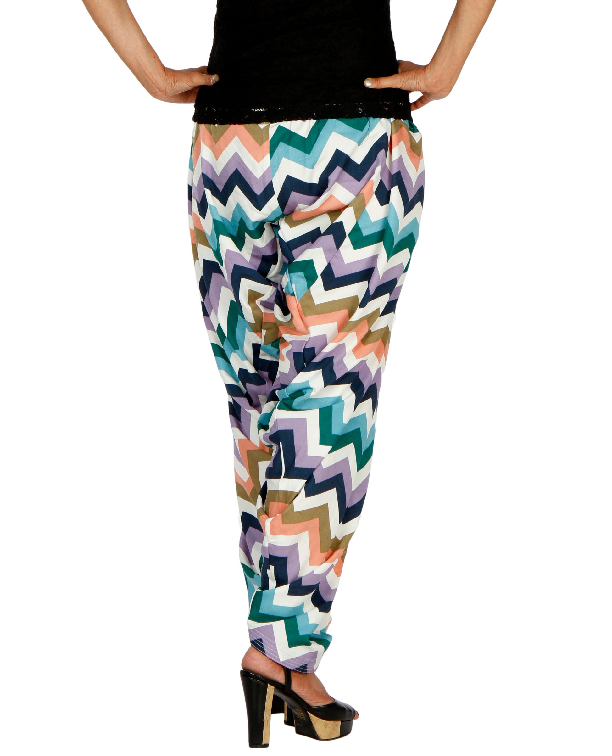 DeeVineeTi Women's Crepe Multicolor Chevron Printed FreeSize Patiala Salwar DVSR0014 Back