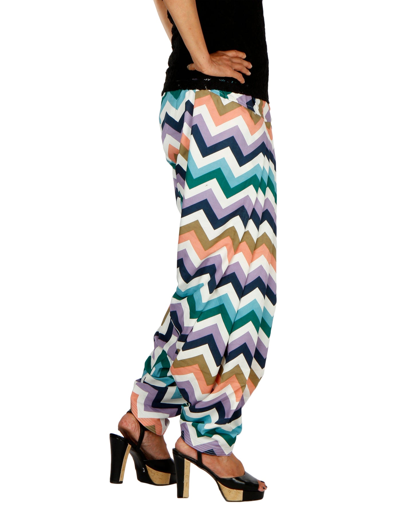 DeeVineeTi Women's Crepe Multicolor Chevron Printed FreeSize Patiala Salwar DVSR0014 Right