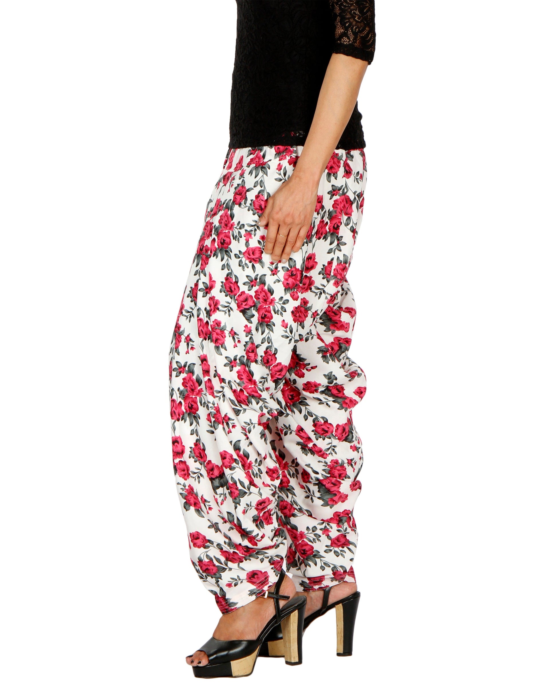DeeVineeTi Women's Crepe Multicolor Floral Printed FreeSize Patiala Salwar DVSR0013 Left