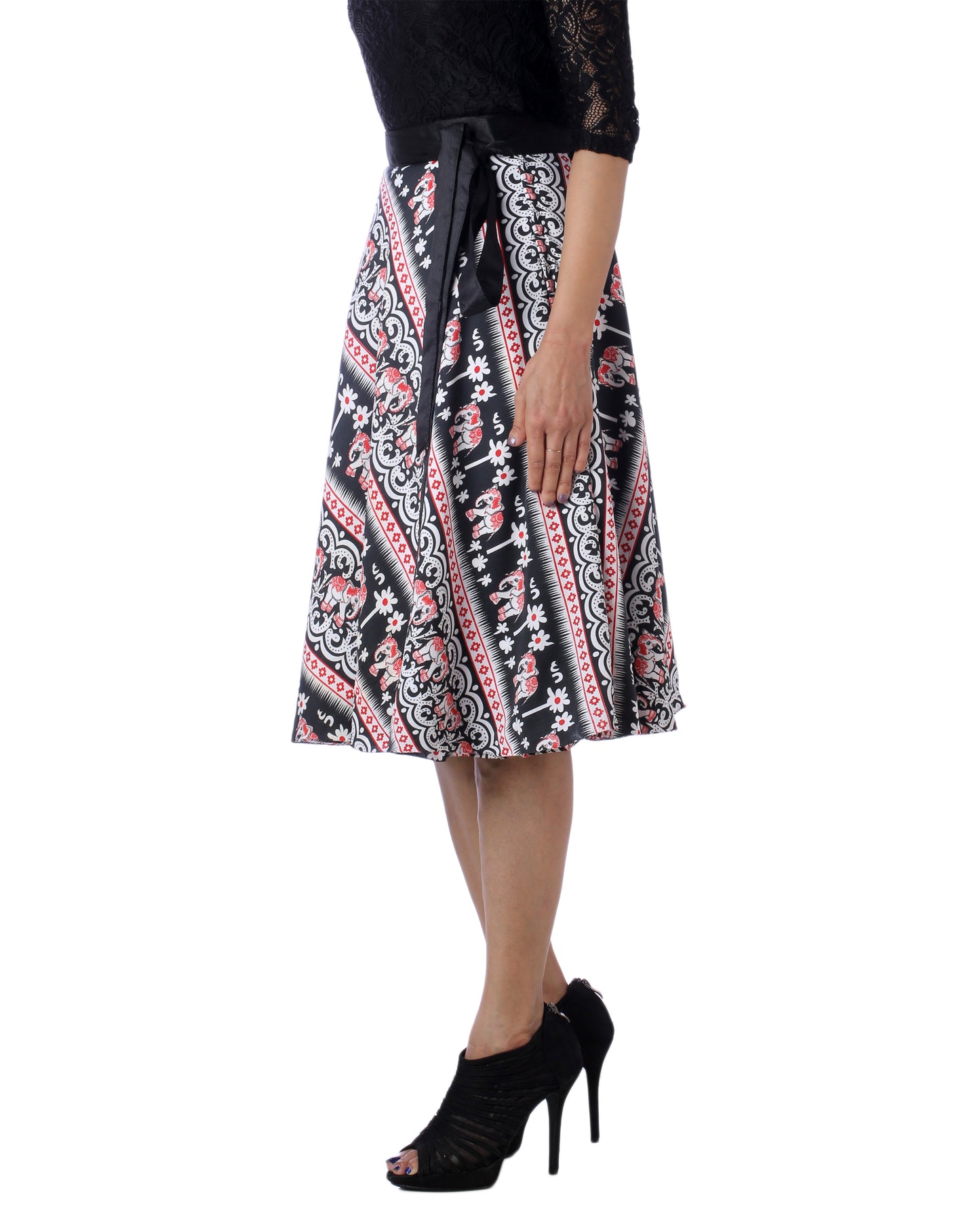 Printed Midi Wrap Skirt Free Size WA000177