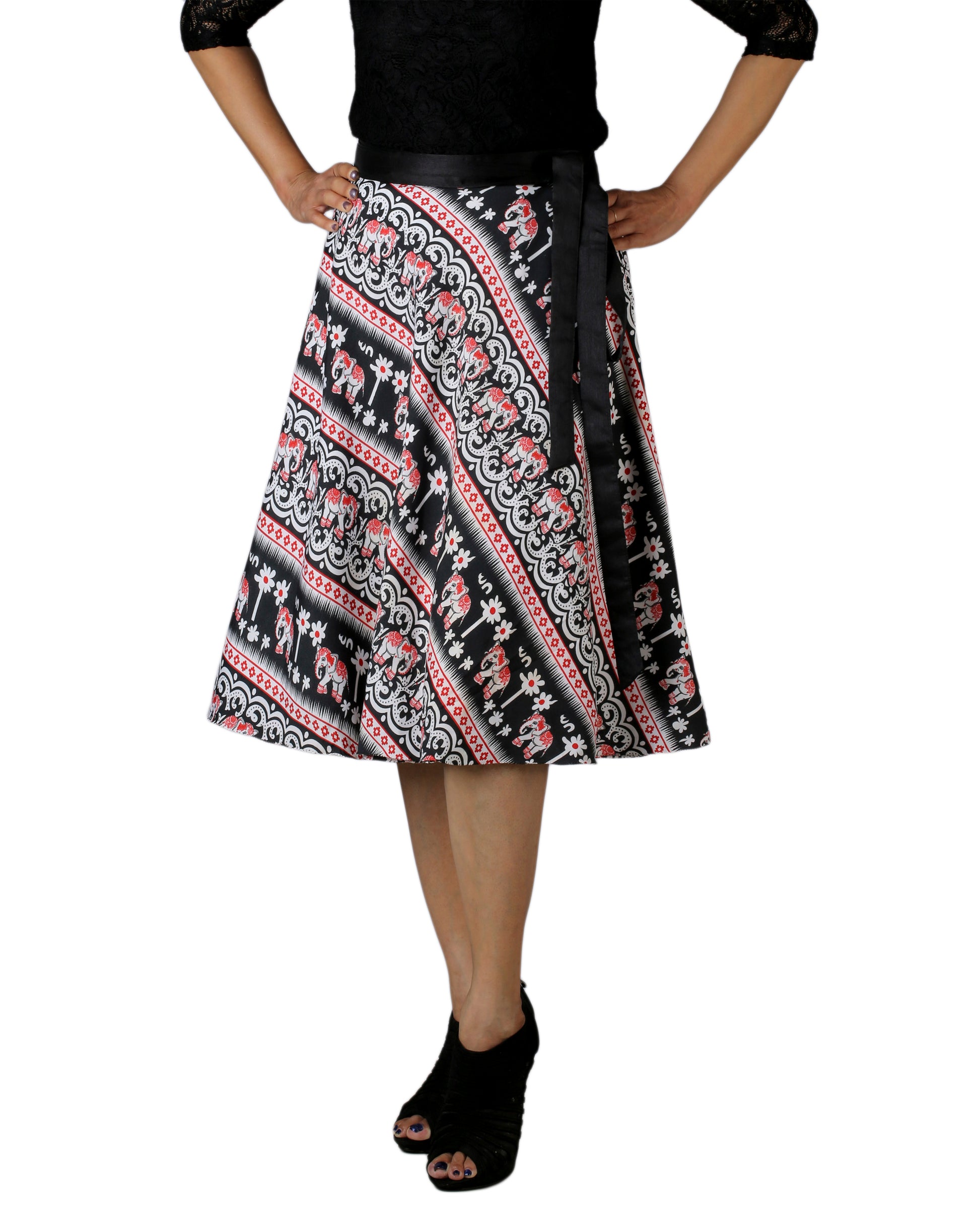 Printed Midi Wrap Skirt Free Size WA000177