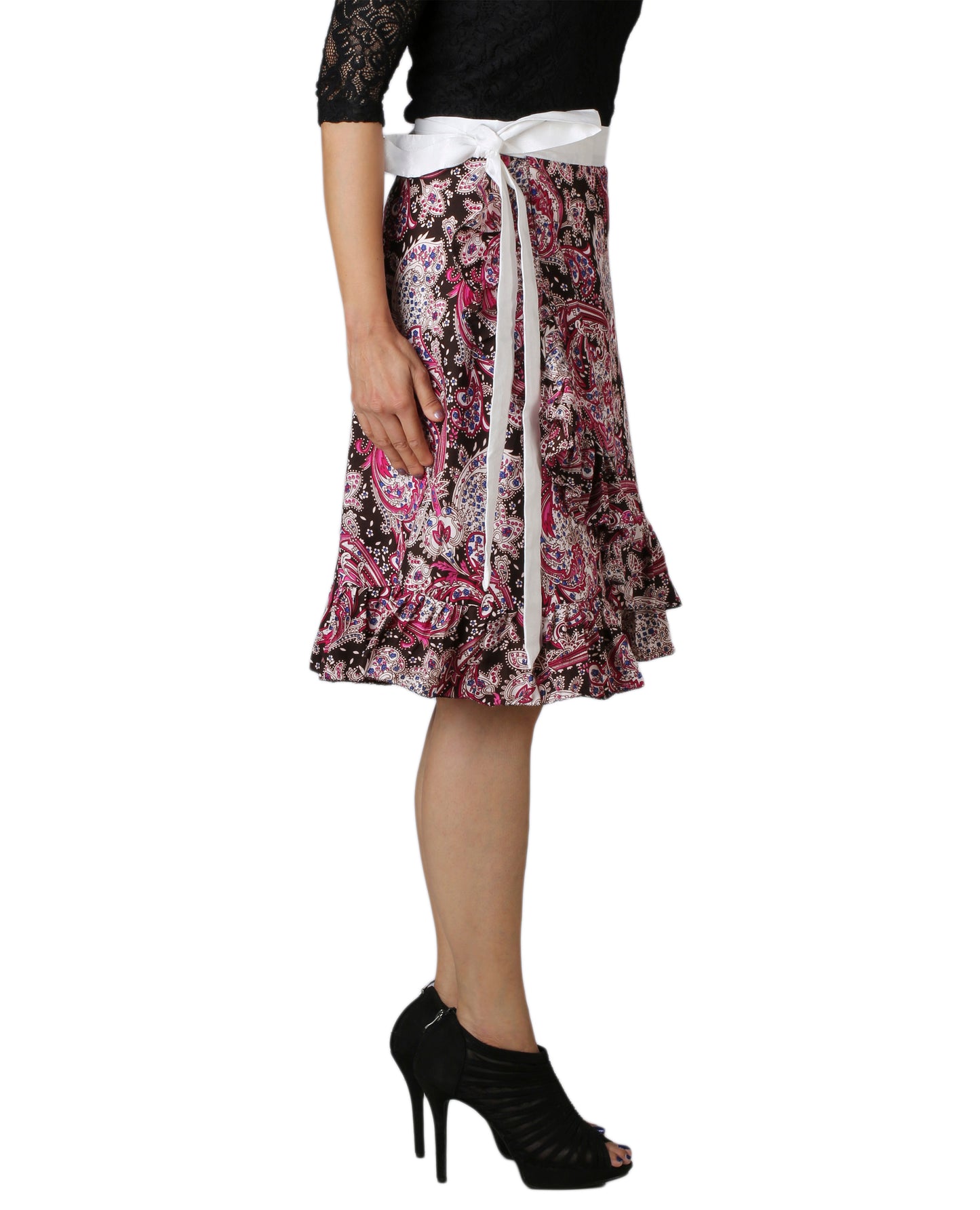 Paisley Multicolor Ruffle Wrap Skirt Free Size WA000173