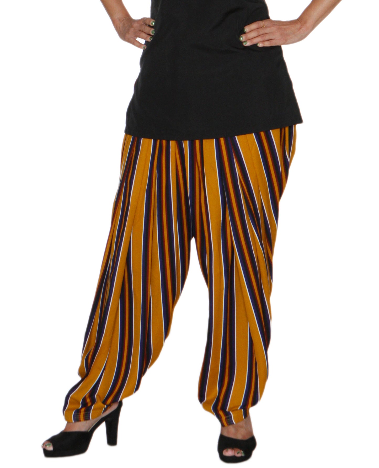 DeeVineeTi Women's Crepe Multicolored Striped Printed FreeSize Patiala Salwar DVSR0017 Front
