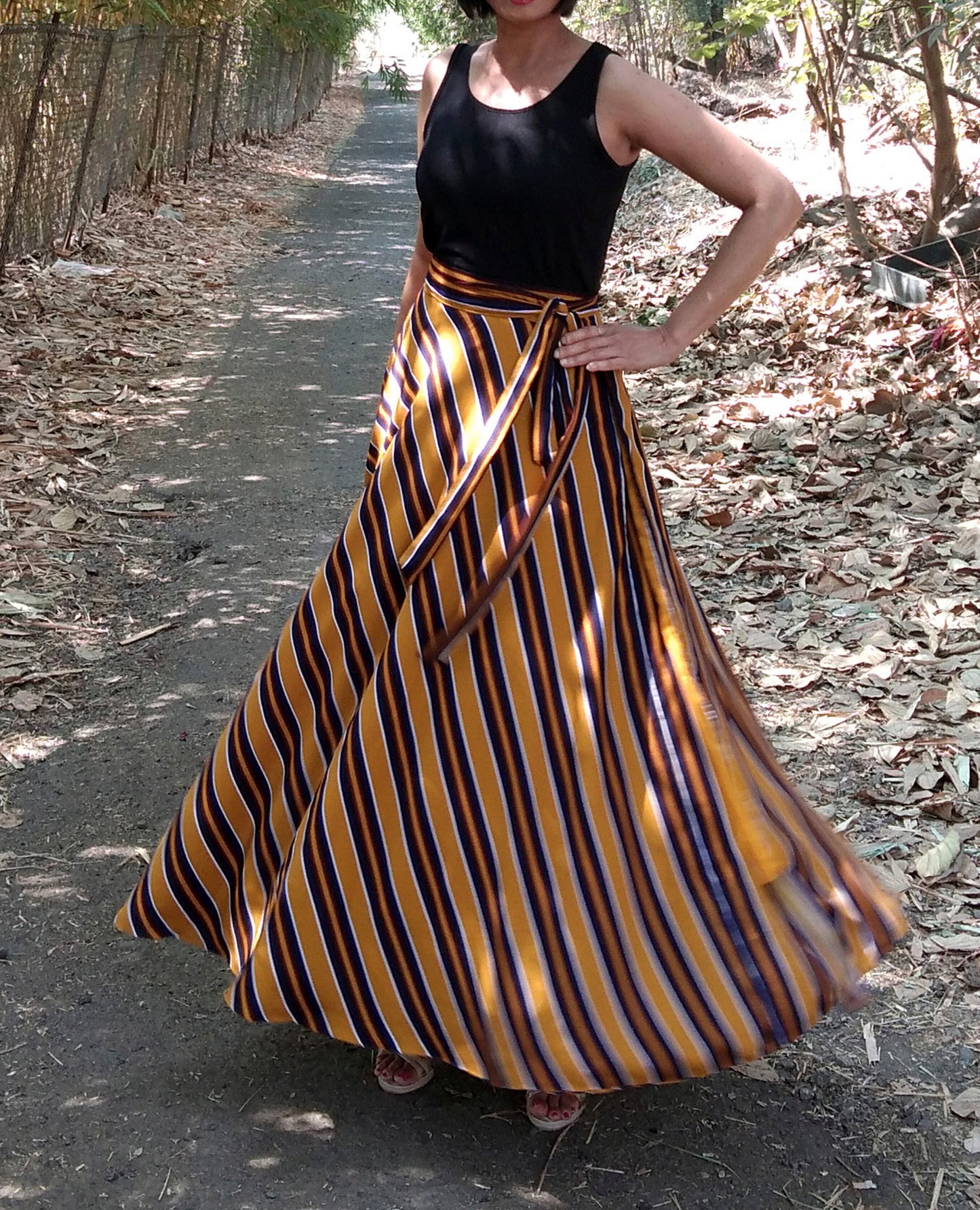 Mustard Striped Wrap Skirt Free Size WA000214
