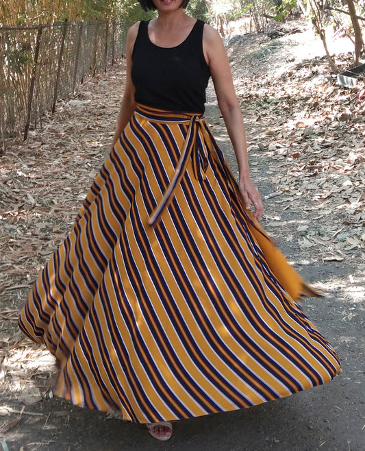 Mustard Striped Wrap Skirt Free Size WA000214