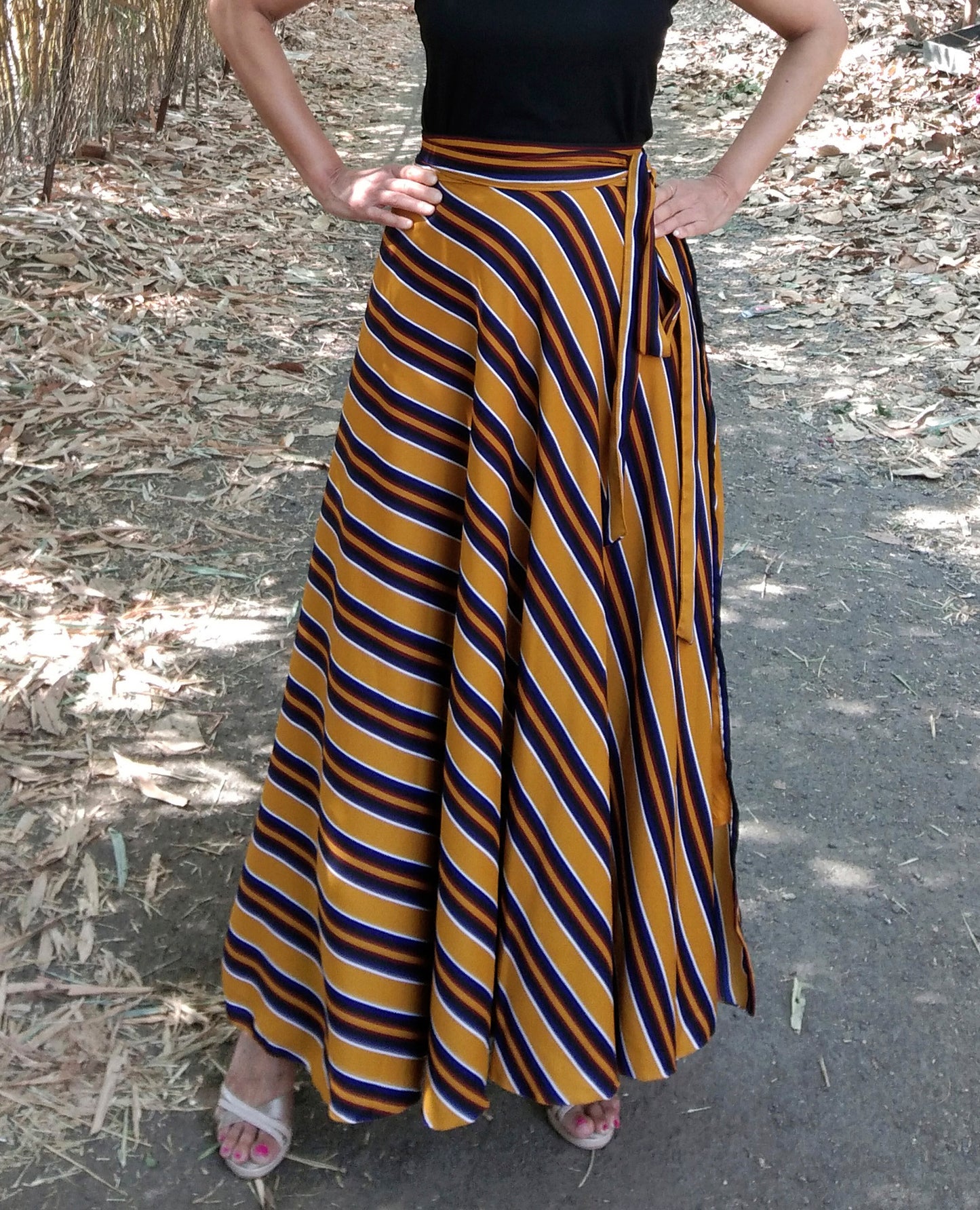 Mustard Striped Wrap Skirt Free Size WA000214
