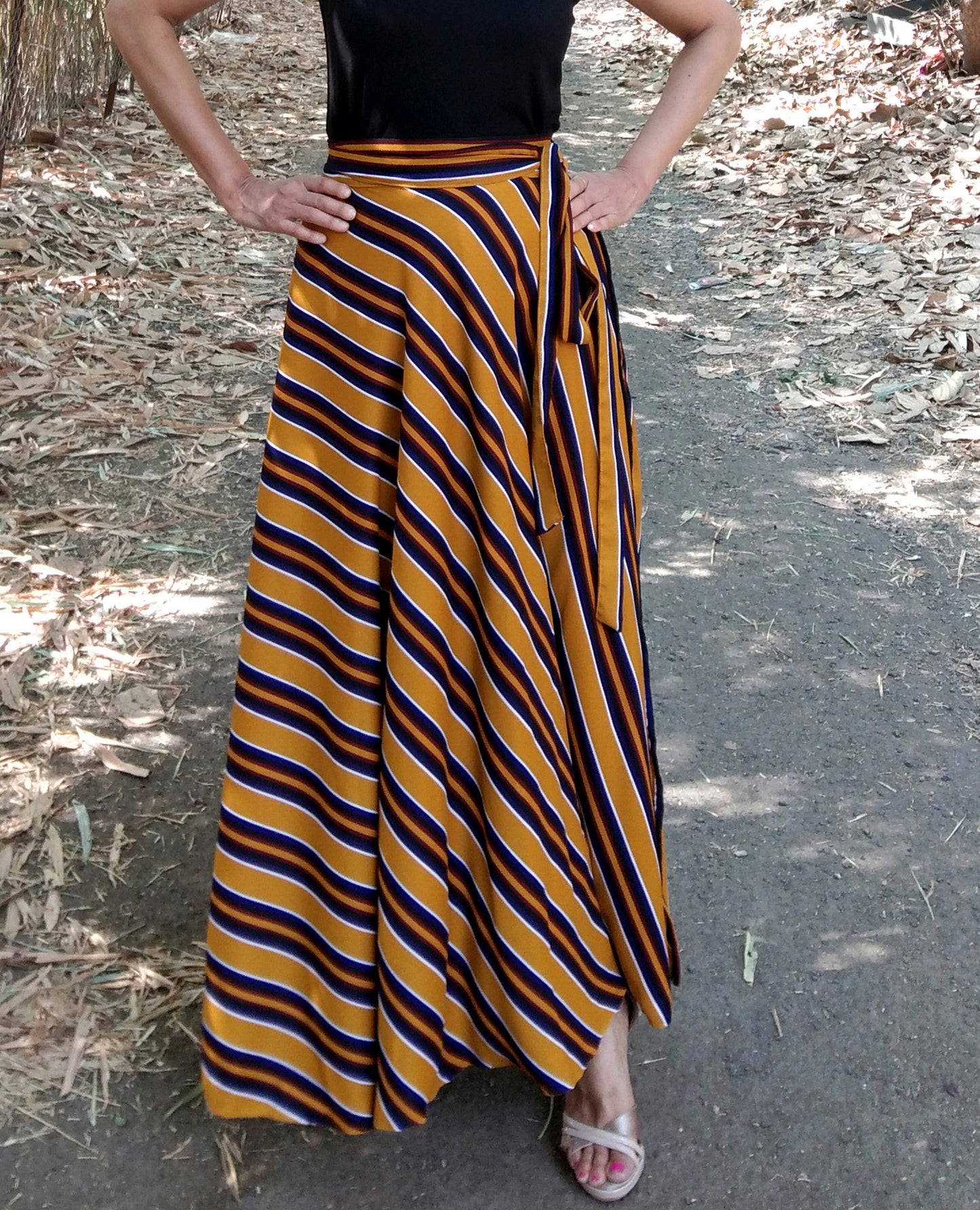 Mustard Striped Wrap Skirt Free Size WA000214