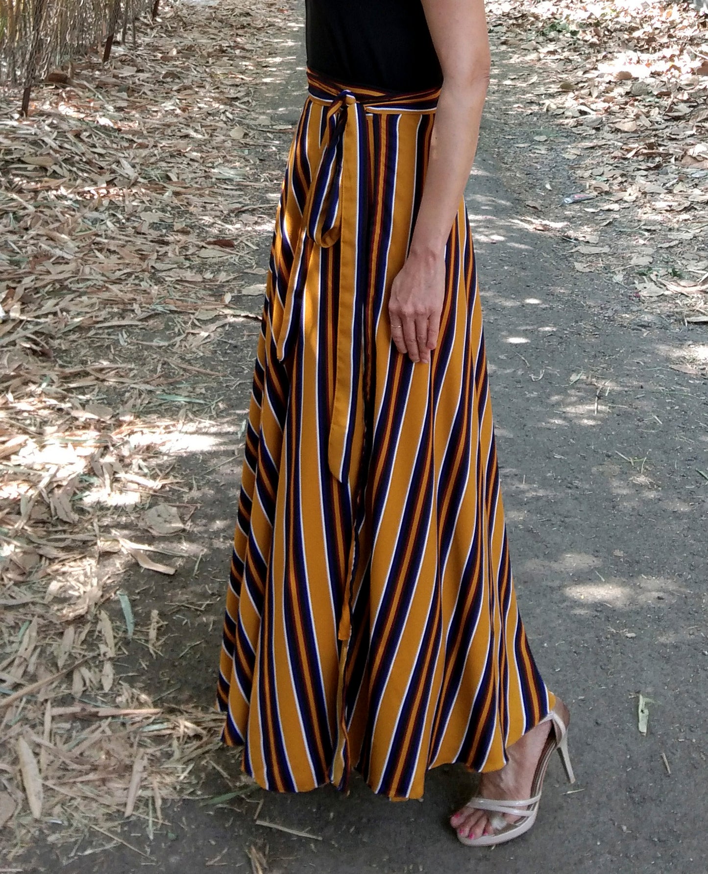 Mustard Striped Wrap Skirt Free Size WA000214