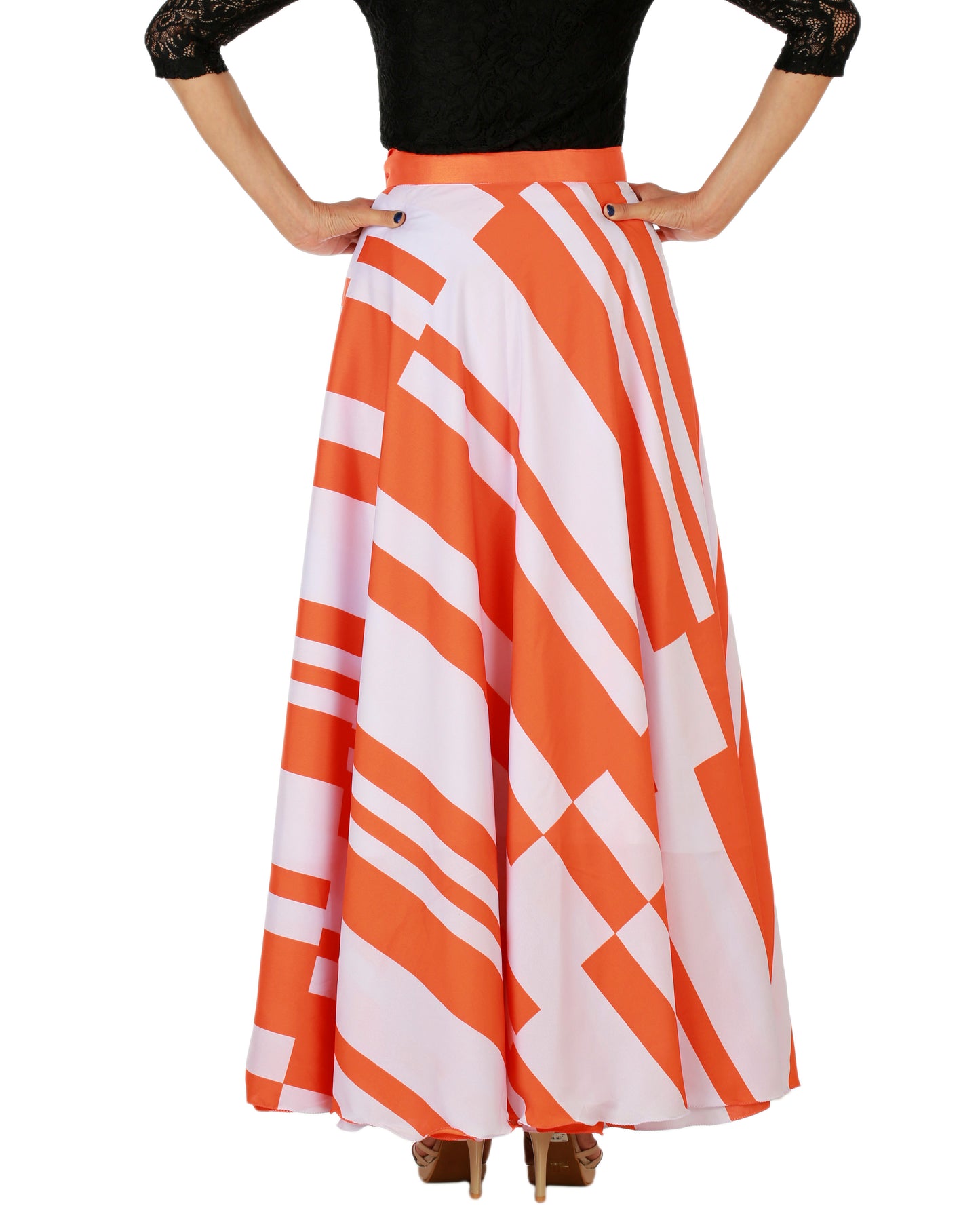 Orange Striped Maxi Wrap Skirt Free Size WA000147