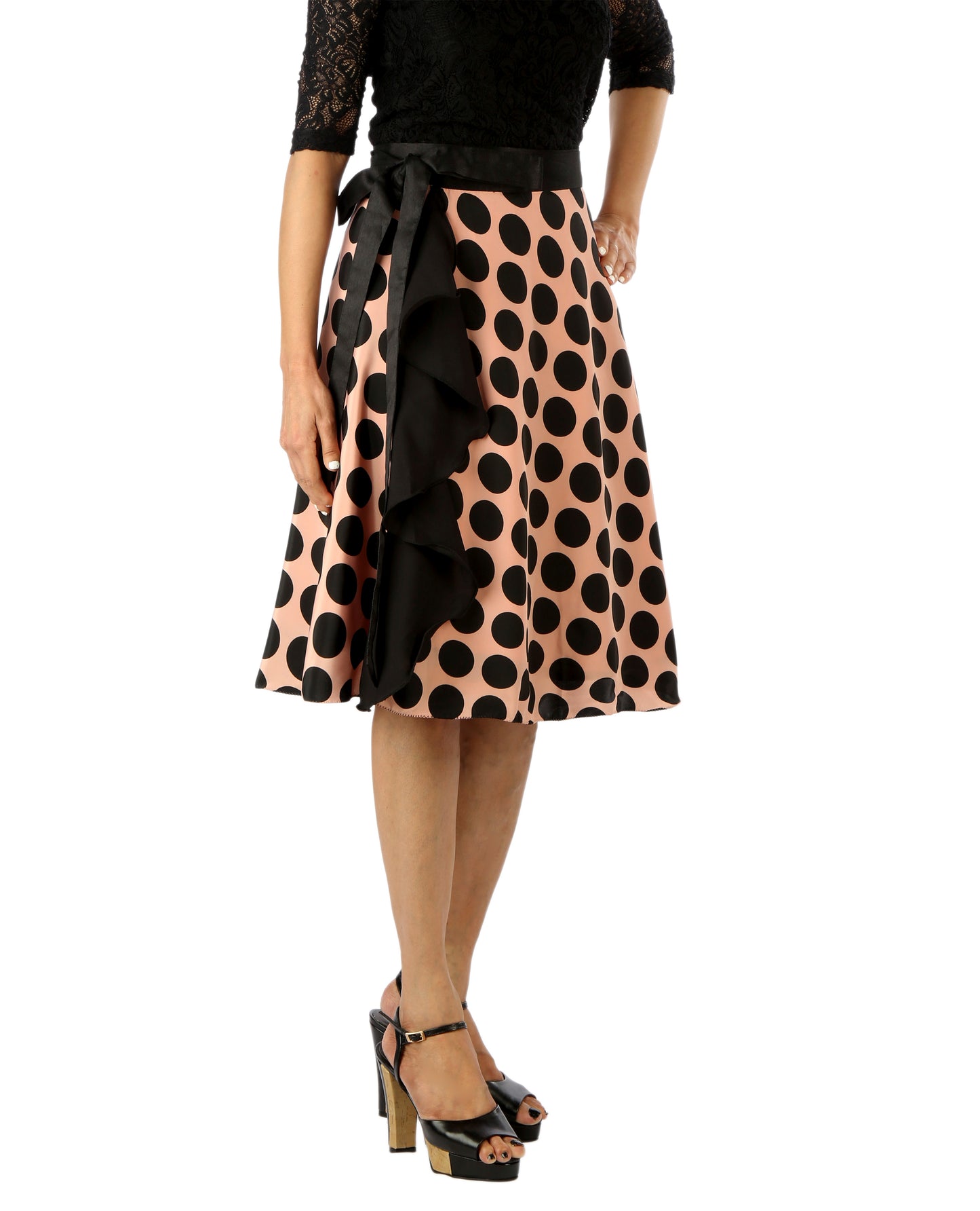 Polka Print Ruffle Wrap Skirt Free Size WA000181