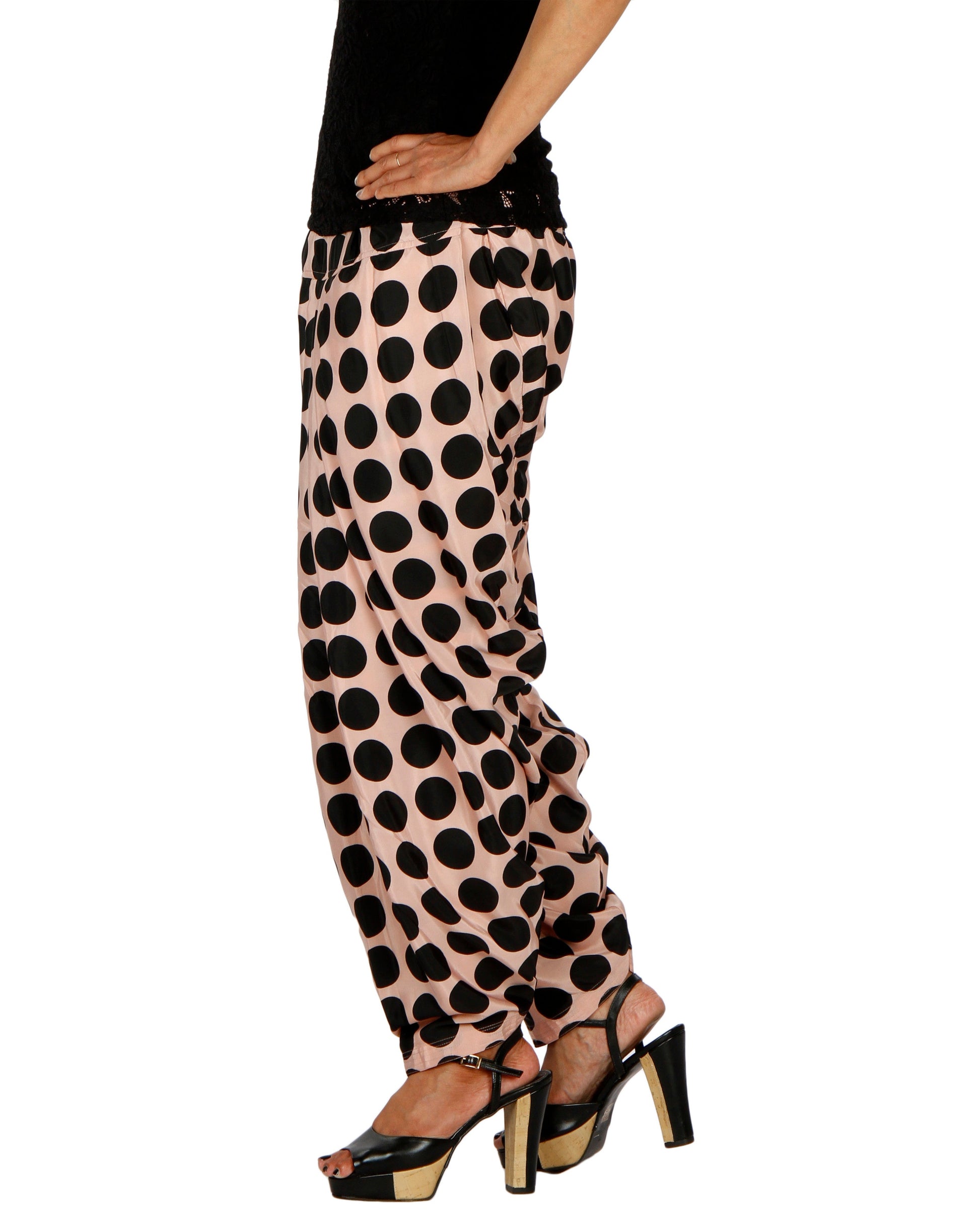 DeeVineeTi Women's Crepe Pink Polka Dot Printed FreeSize Patiala Salwar DVSR0011 Left