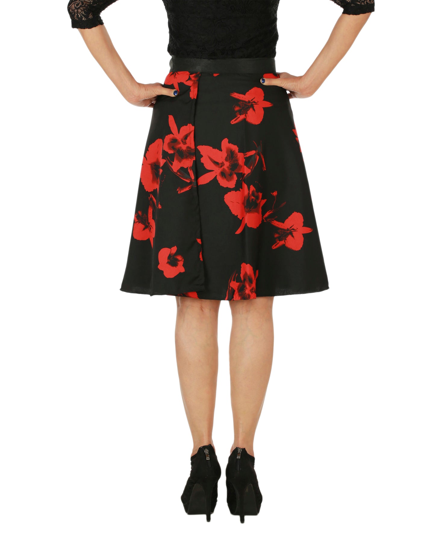 Floral Print Black Wrap Skirt Free Size WA000153