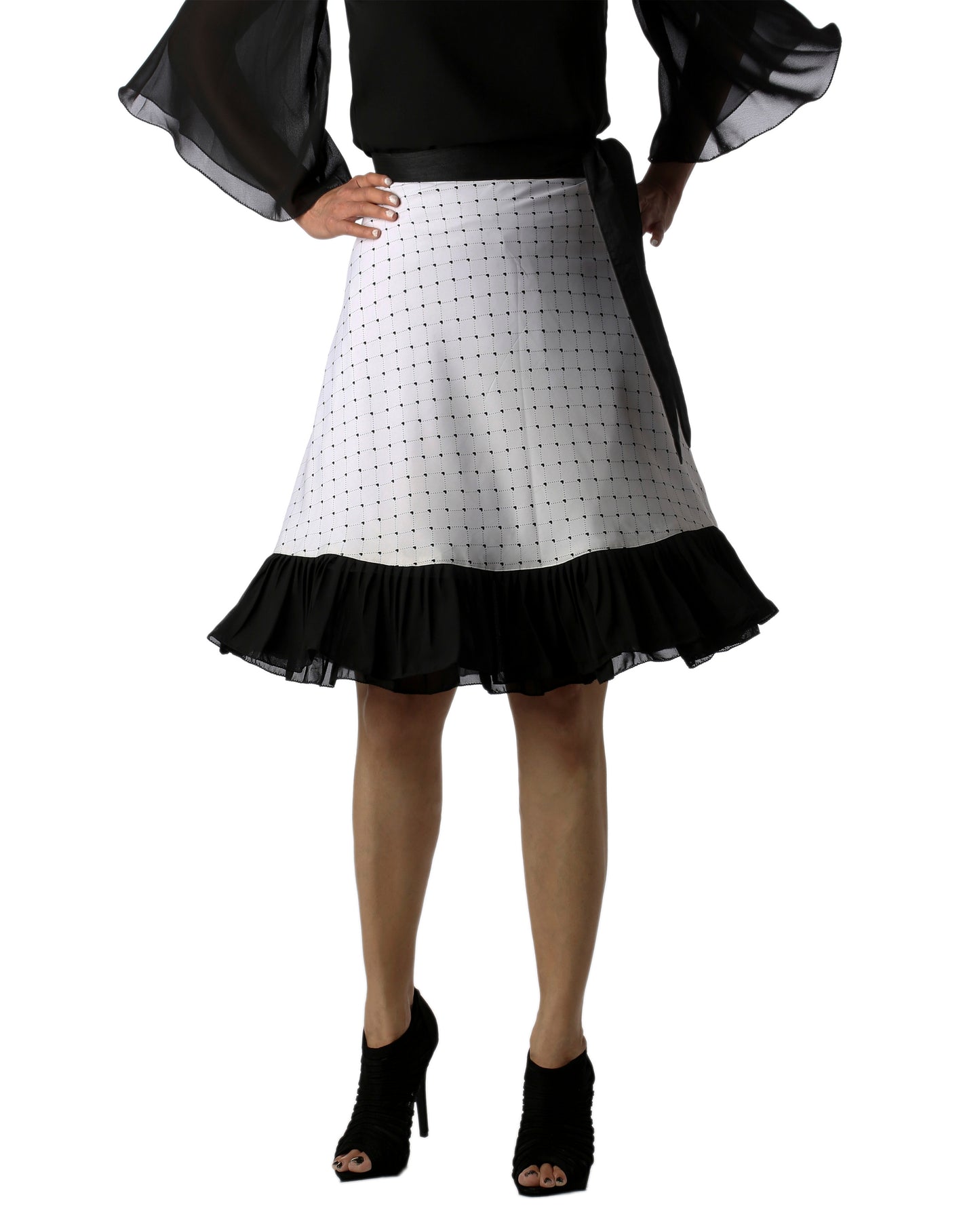 Black and white checkered skirt with ruffle hem on a white background WA000145