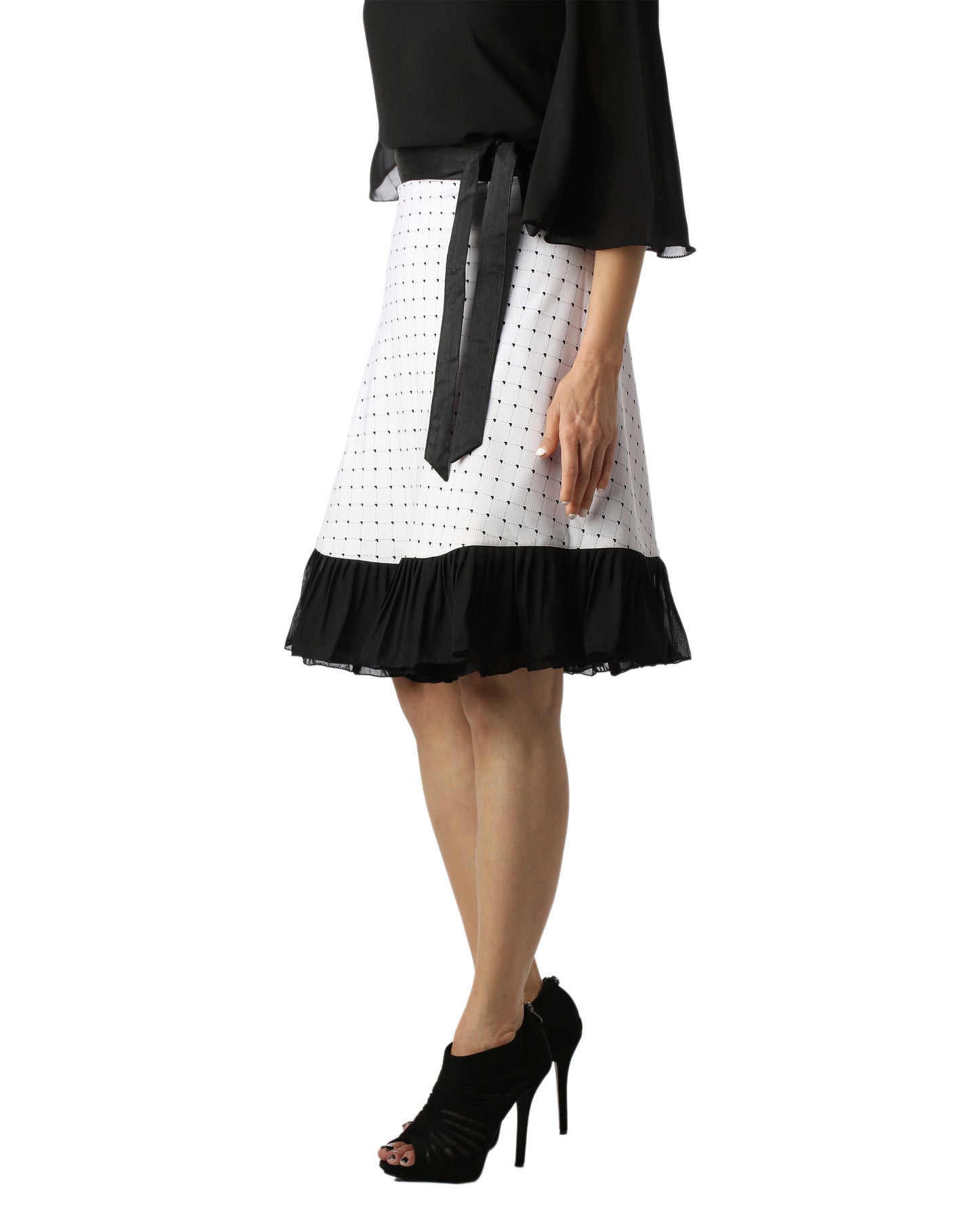 Checkered White Ruffle Wrap Skirt Free Size WA000145