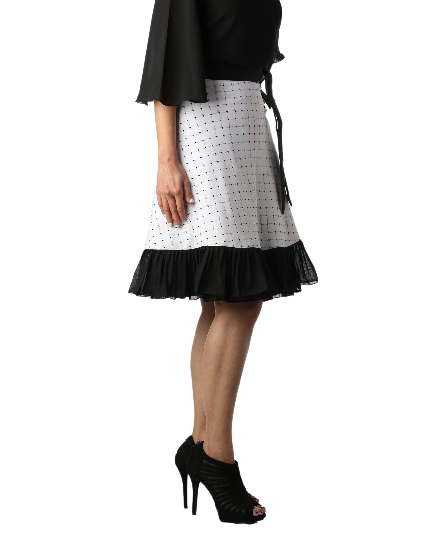 Checkered White Ruffle Wrap Skirt Free Size WA000145