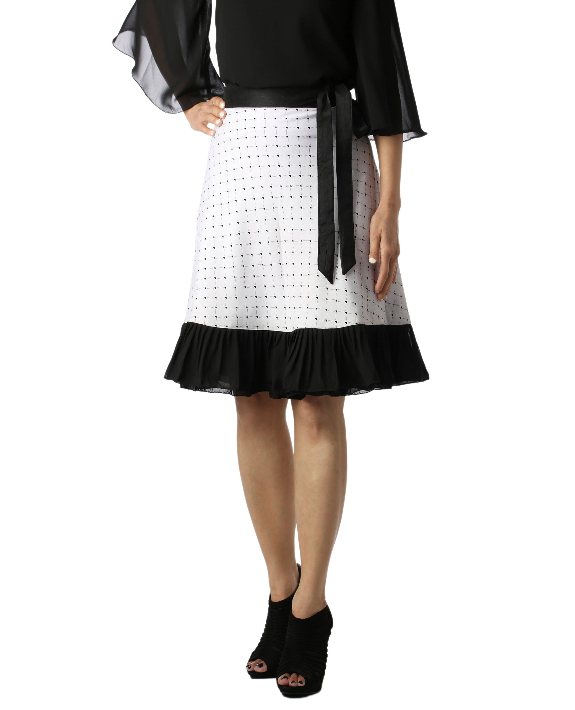 Checkered White Ruffle Wrap Skirt Free Size WA000145