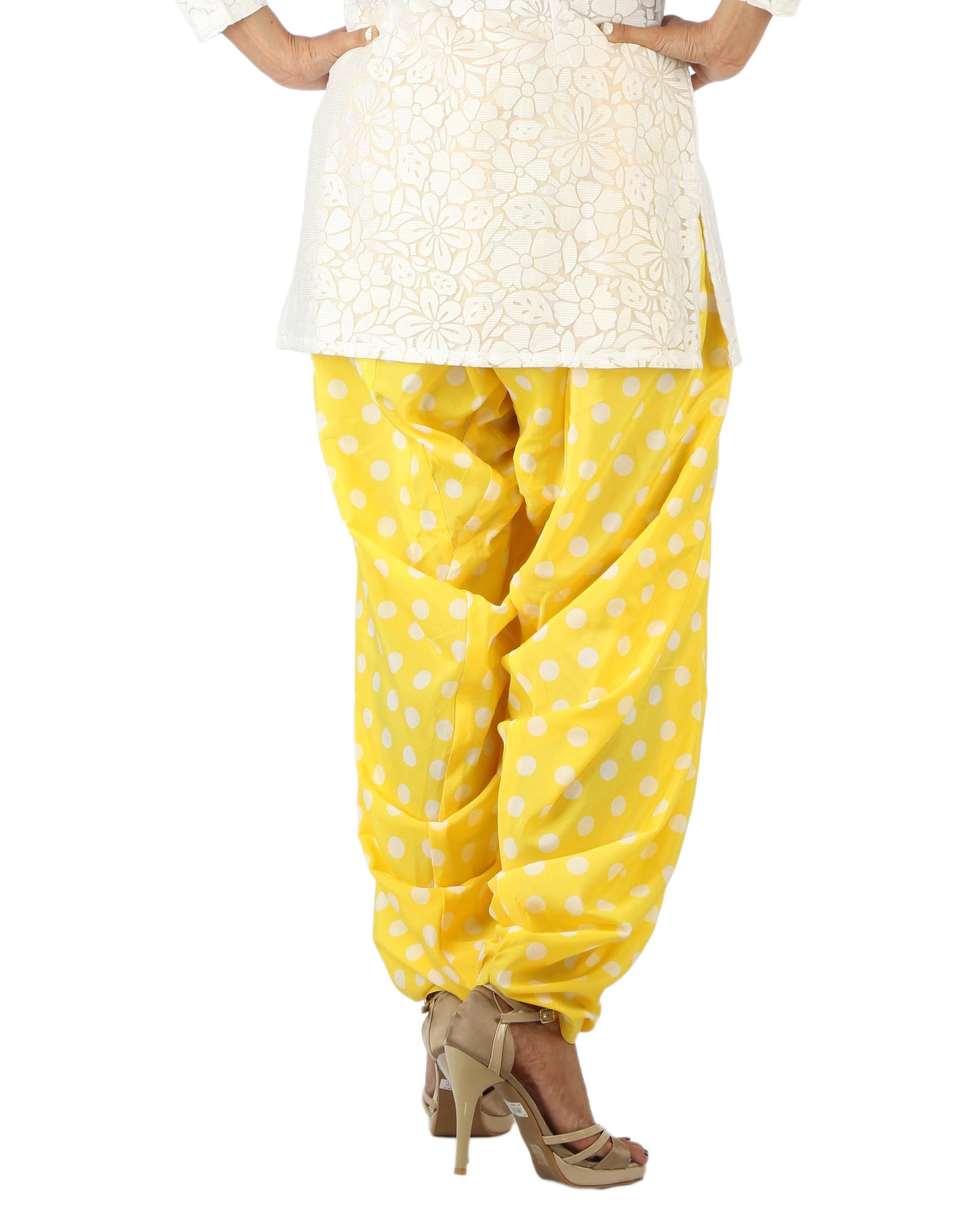 DeeVineeTi Women's Crepe Yellow Polka Dot Printed FreeSize Patiala Salwar DVSR0002 Back
