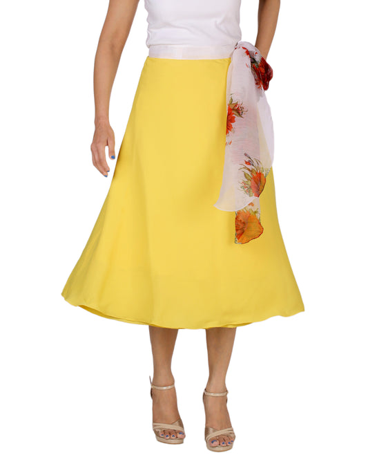 Crepe Yellow Beach Wrap Skirt Free Size WA000168