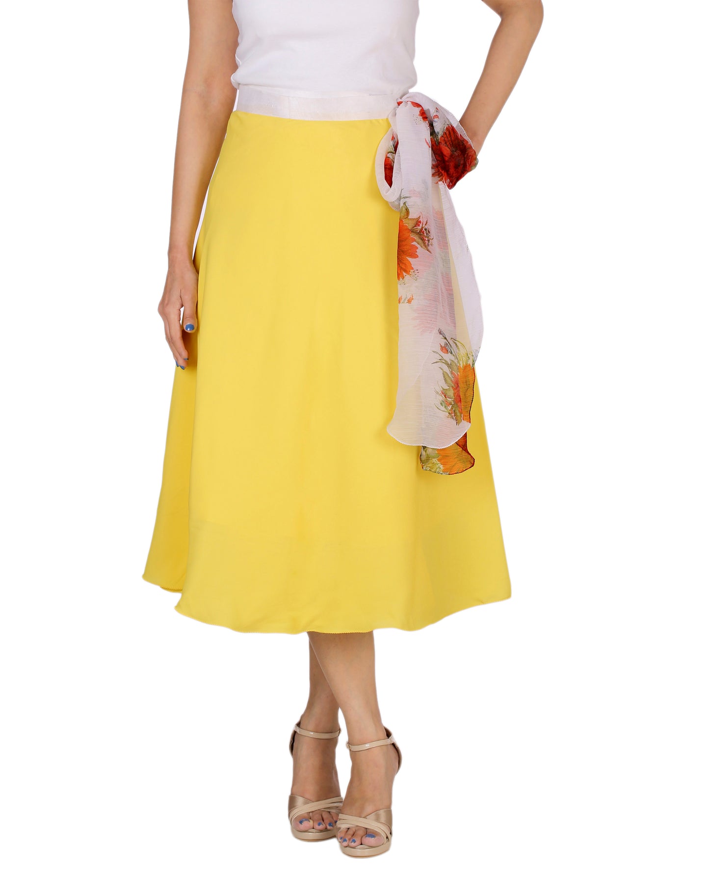 Crepe Yellow Beach Wrap Skirt Free Size WA000168