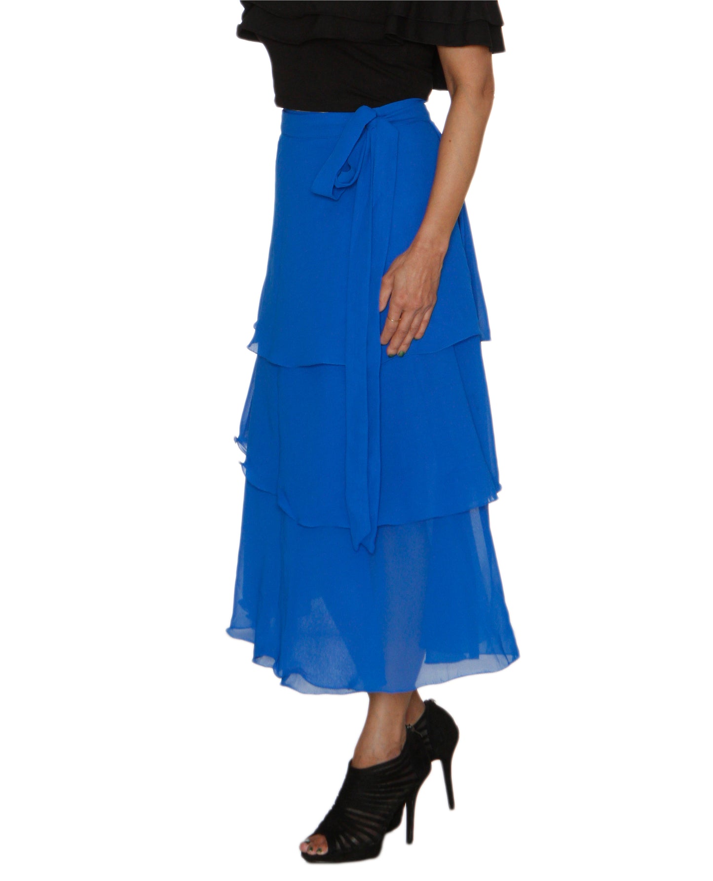 Blue Georgette Solid Layered Wrap Skirt Free Size WA000213