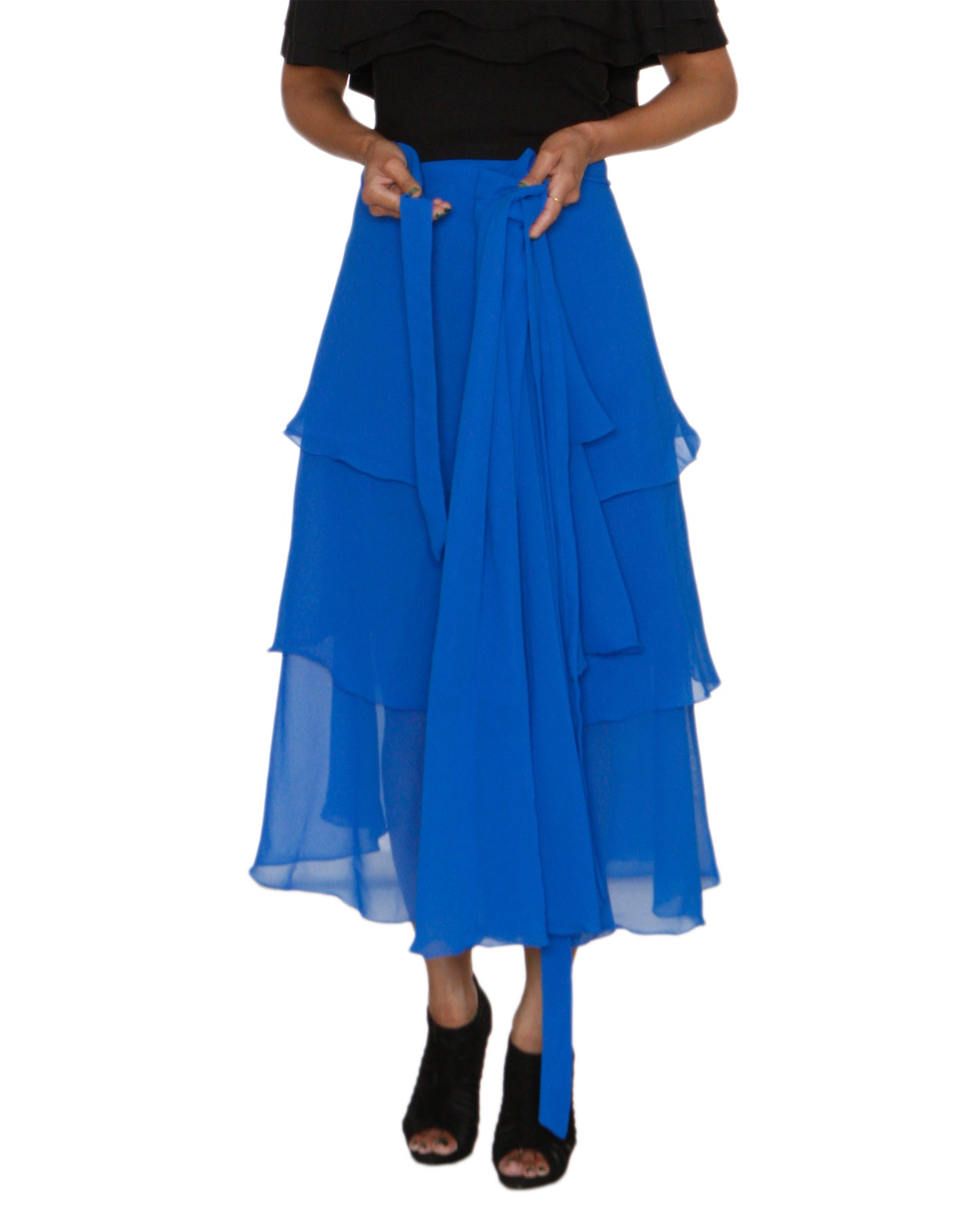 Blue Georgette Solid Layered Wrap Skirt Free Size WA000213