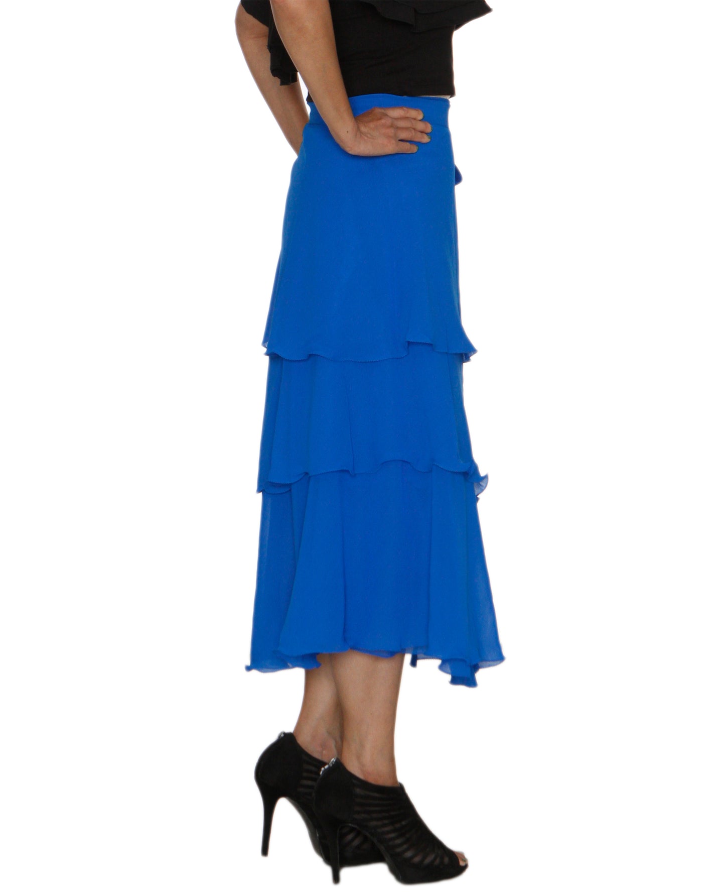 Blue Georgette Solid Layered Wrap Skirt Free Size WA000213