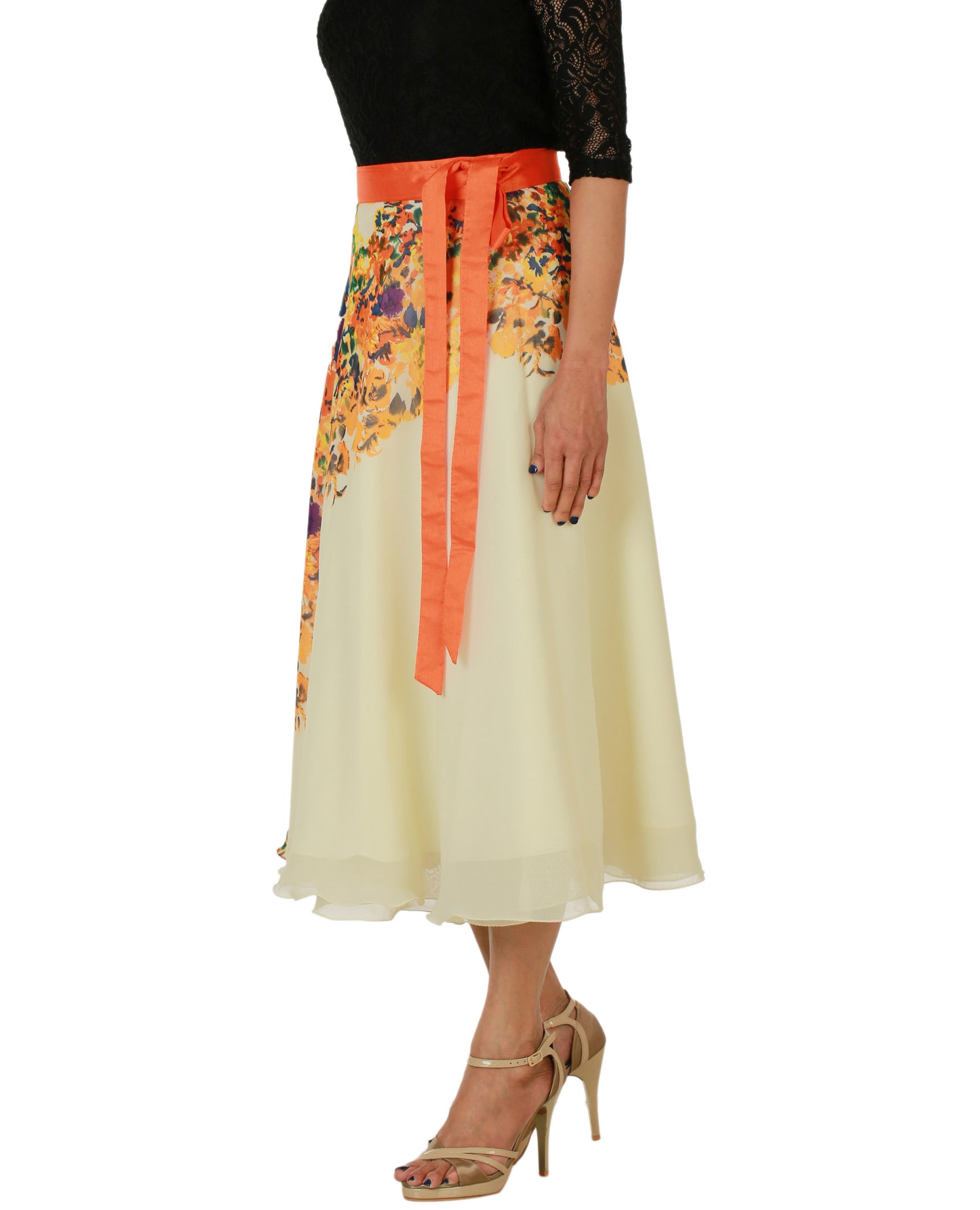 Cream Floral Print Wrap Skirt Free Size WA000152