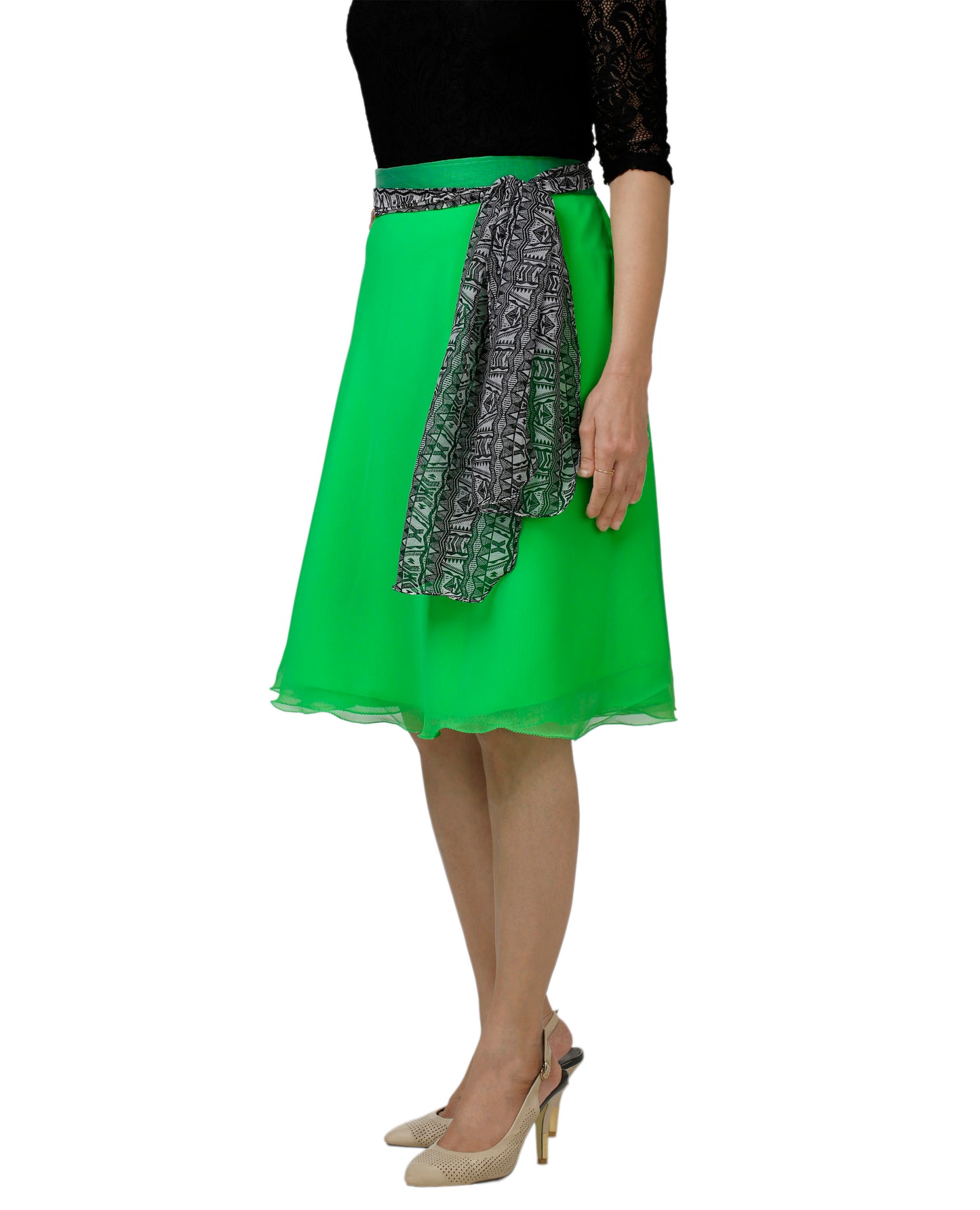 Solid Green Wrap Skirt Free Size WA000139