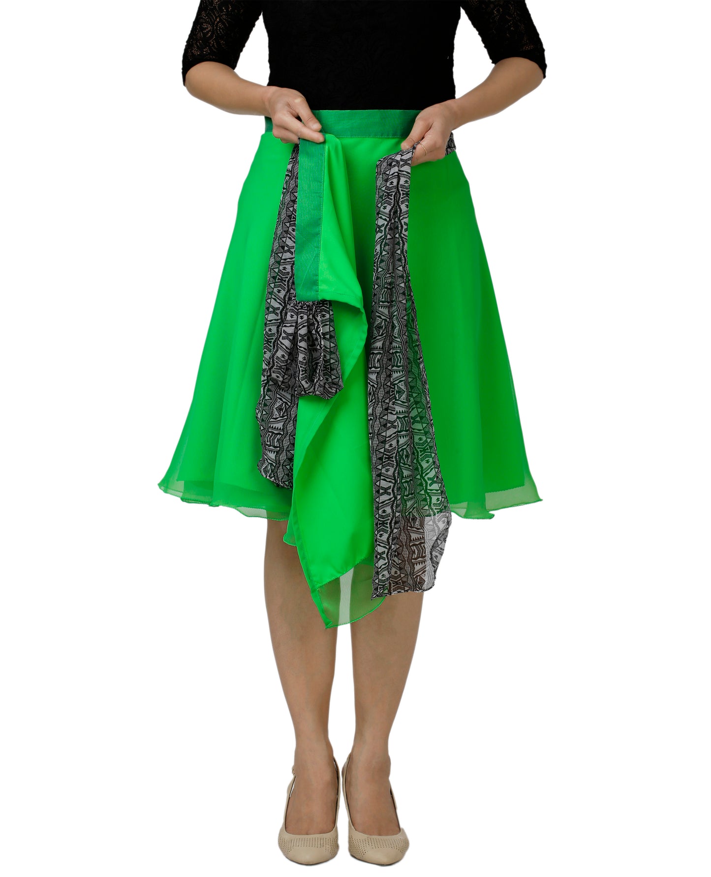 Solid Green Wrap Skirt Free Size WA000139