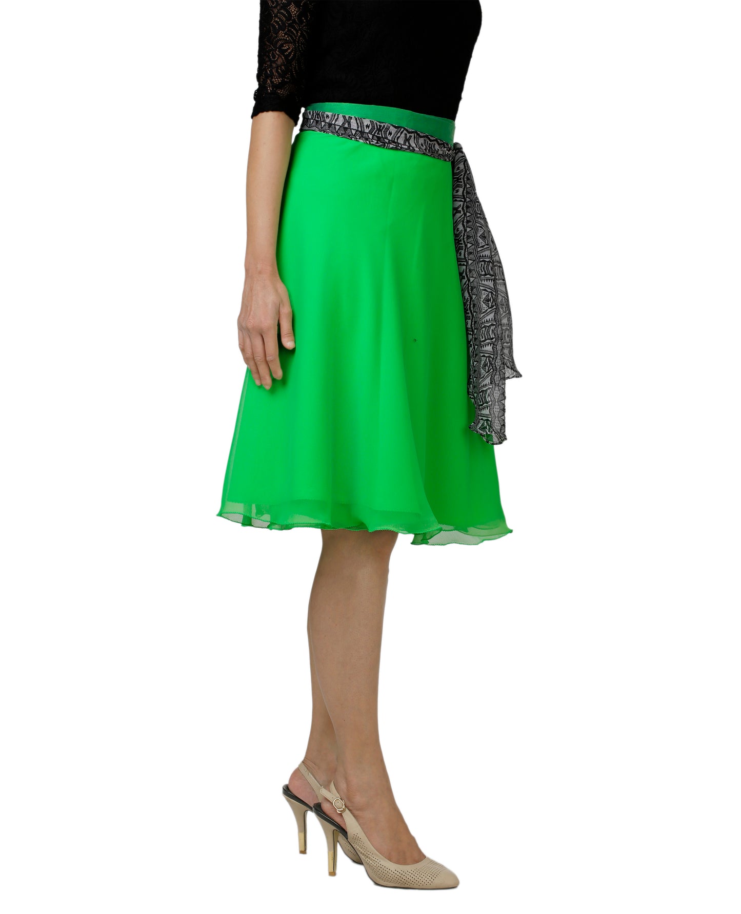 Solid Green Wrap Skirt Free Size WA000139