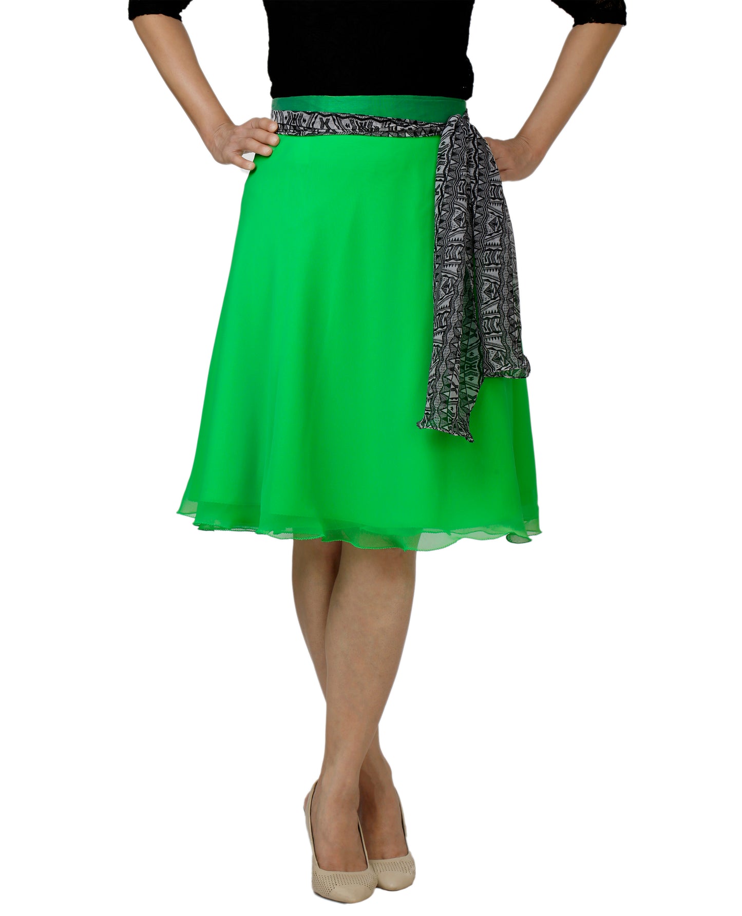 Solid Green Wrap Skirt Free Size WA000139