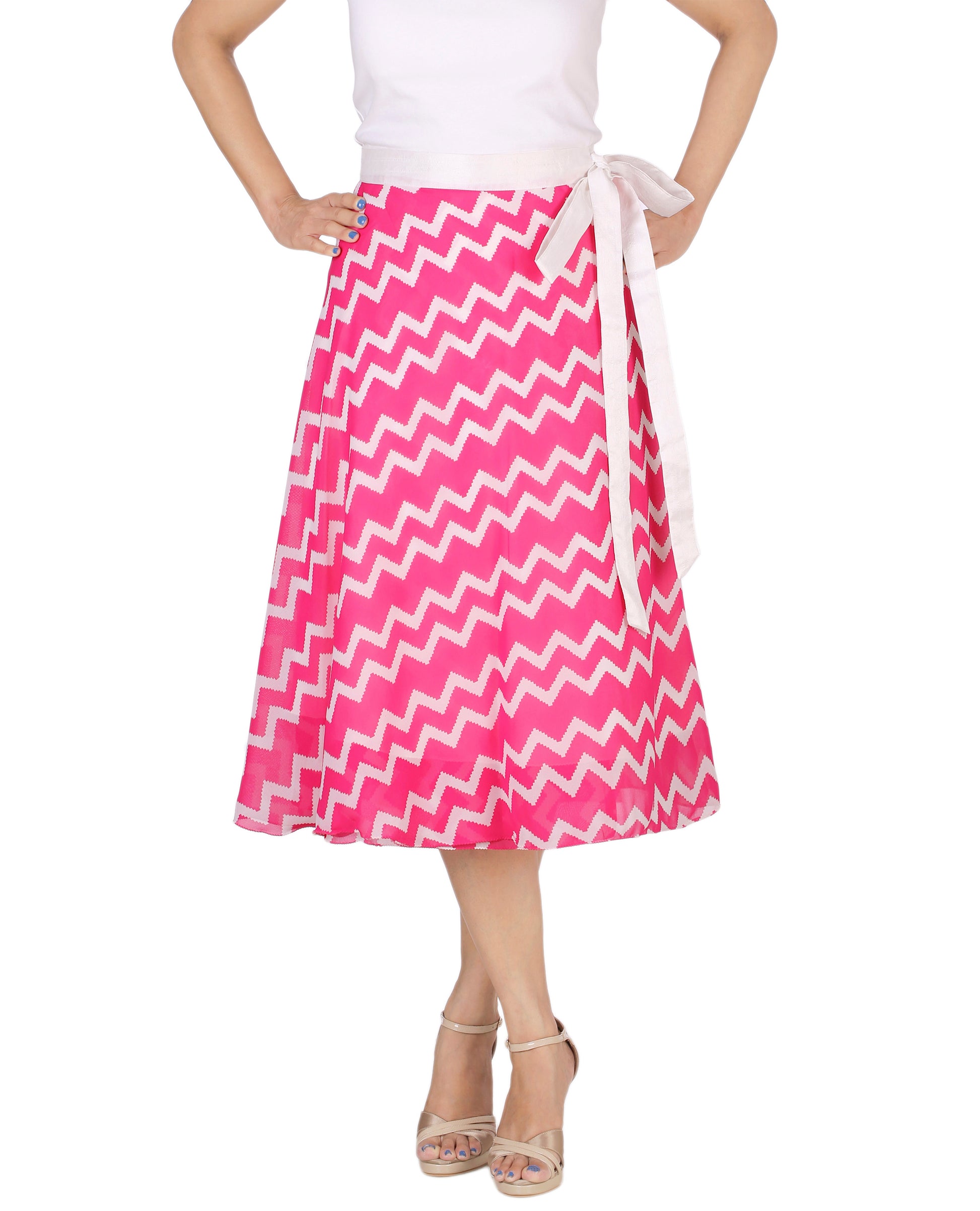 Pink Chevron Print Beach Wrap Skirt Free Size WA000170