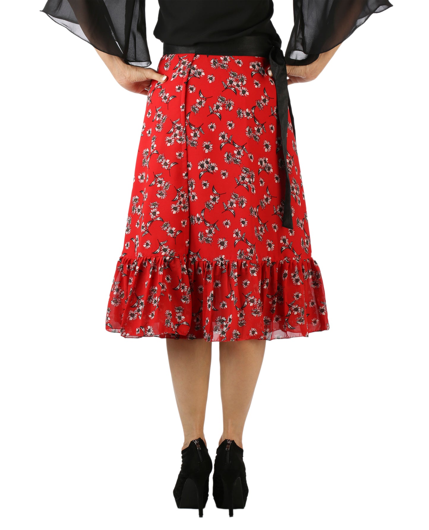 Floral Red Ruffle Wrap Skirt Free Size WA000144